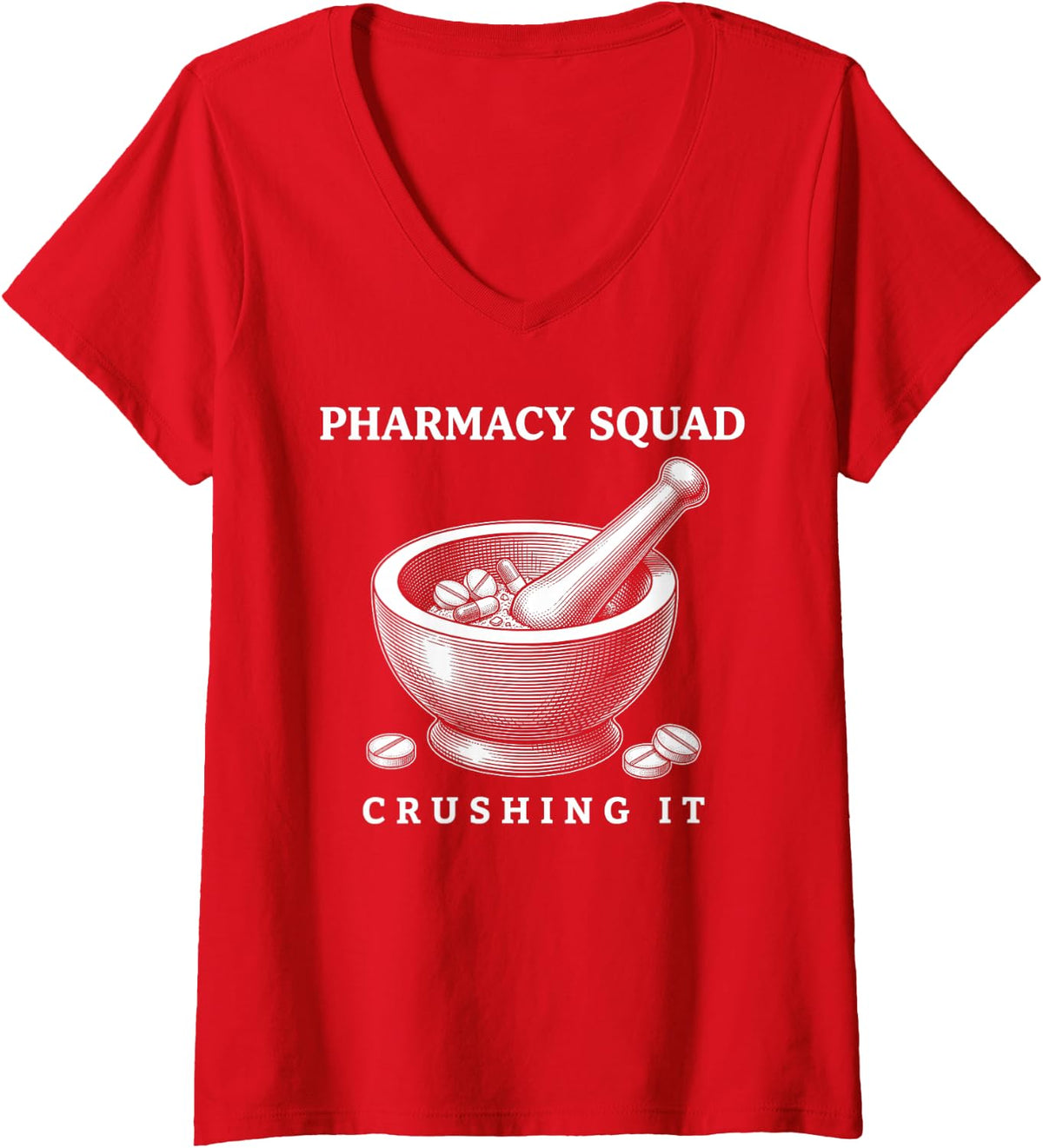 Women's Pharmacy Squad Crushing It Mortar and Pestle Pharmacist Tech V-Neck T-Shirt - Red