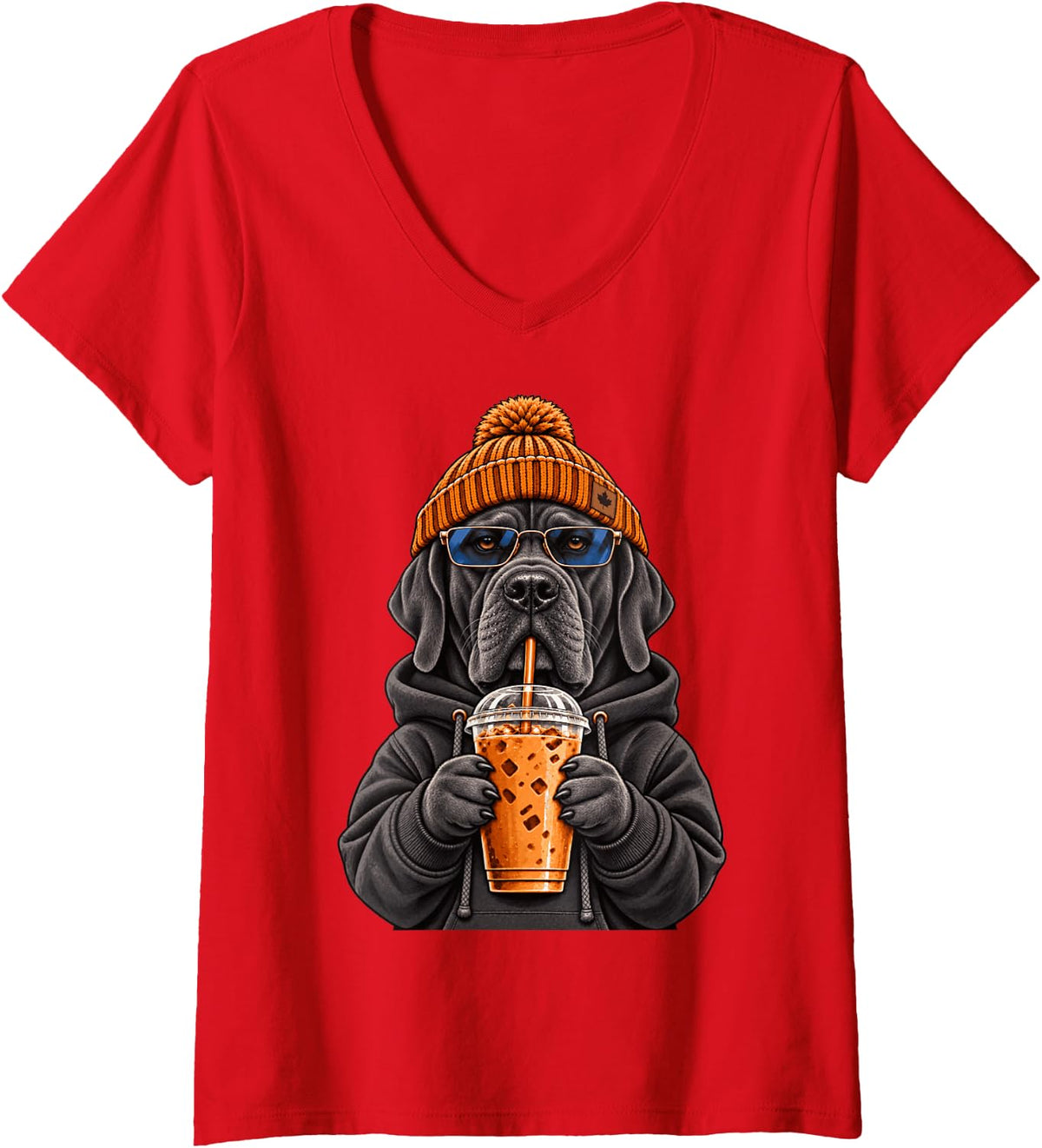 Women's Cane Corso Dog Hipster Iced Coffee Funny Cane Corso V-Neck T-Shirt - Red