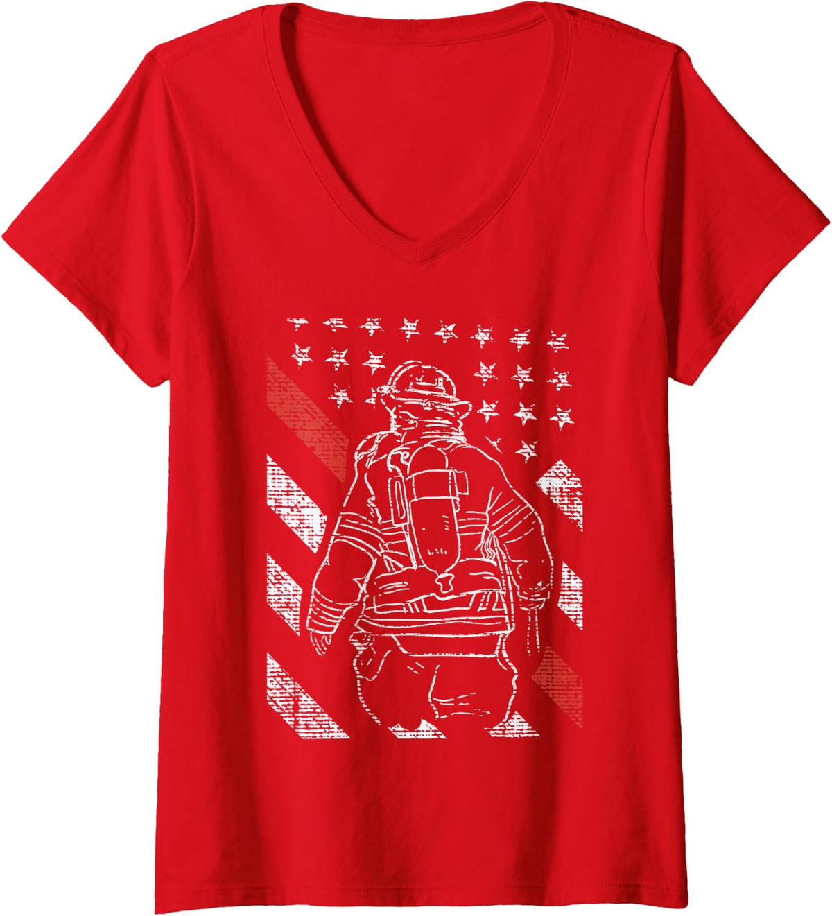 Women's Firefighter Shirt Thin Red Line Flag Fireman Christmas V-Neck T-Shirt - Red
