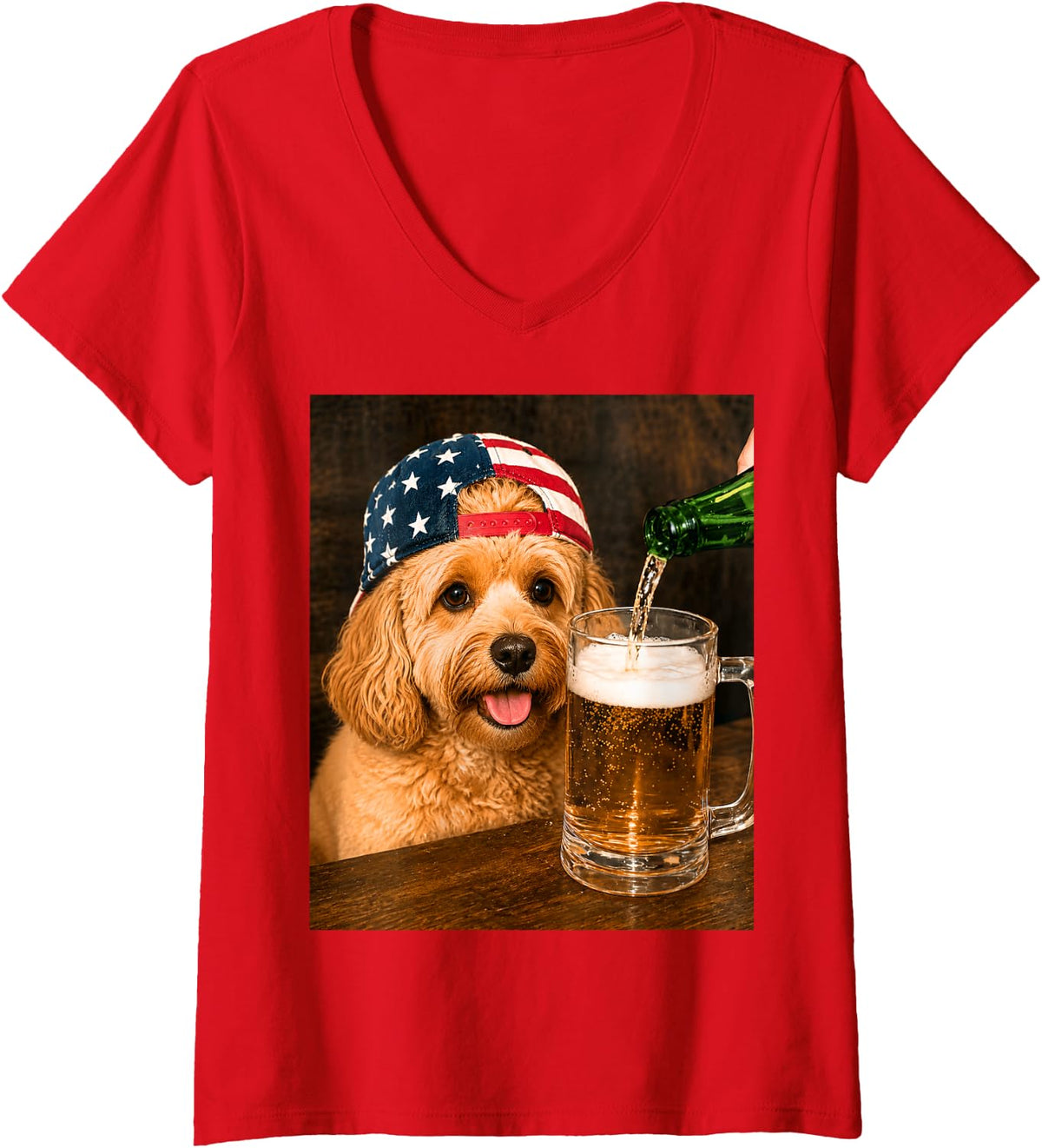 Women's Funny Cavapoo Drinking Beer Meme V-Neck T-Shirt - Red