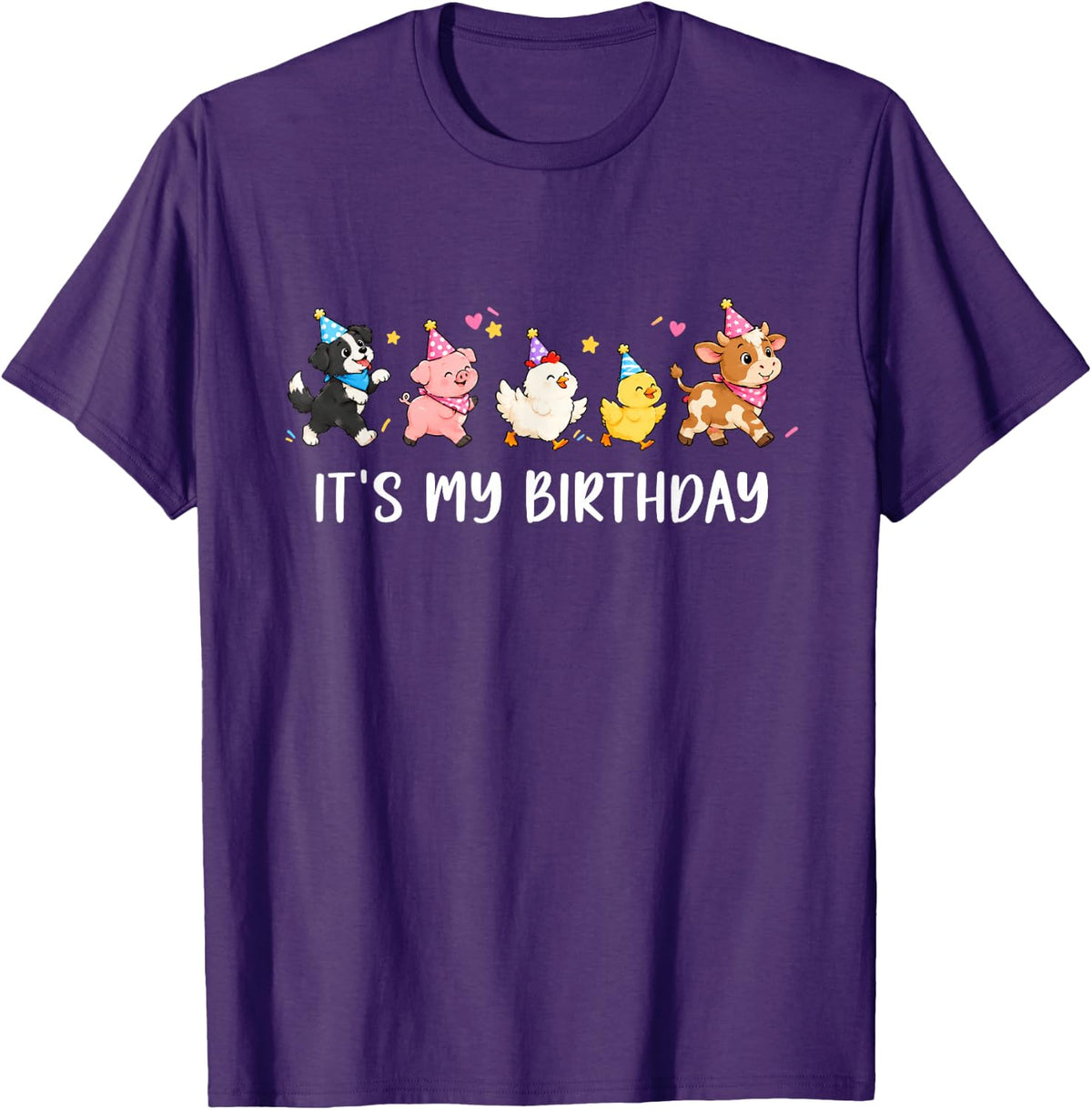 It's My Birthday Animal Theme Wearing Party Hats T-Shirt - Purple