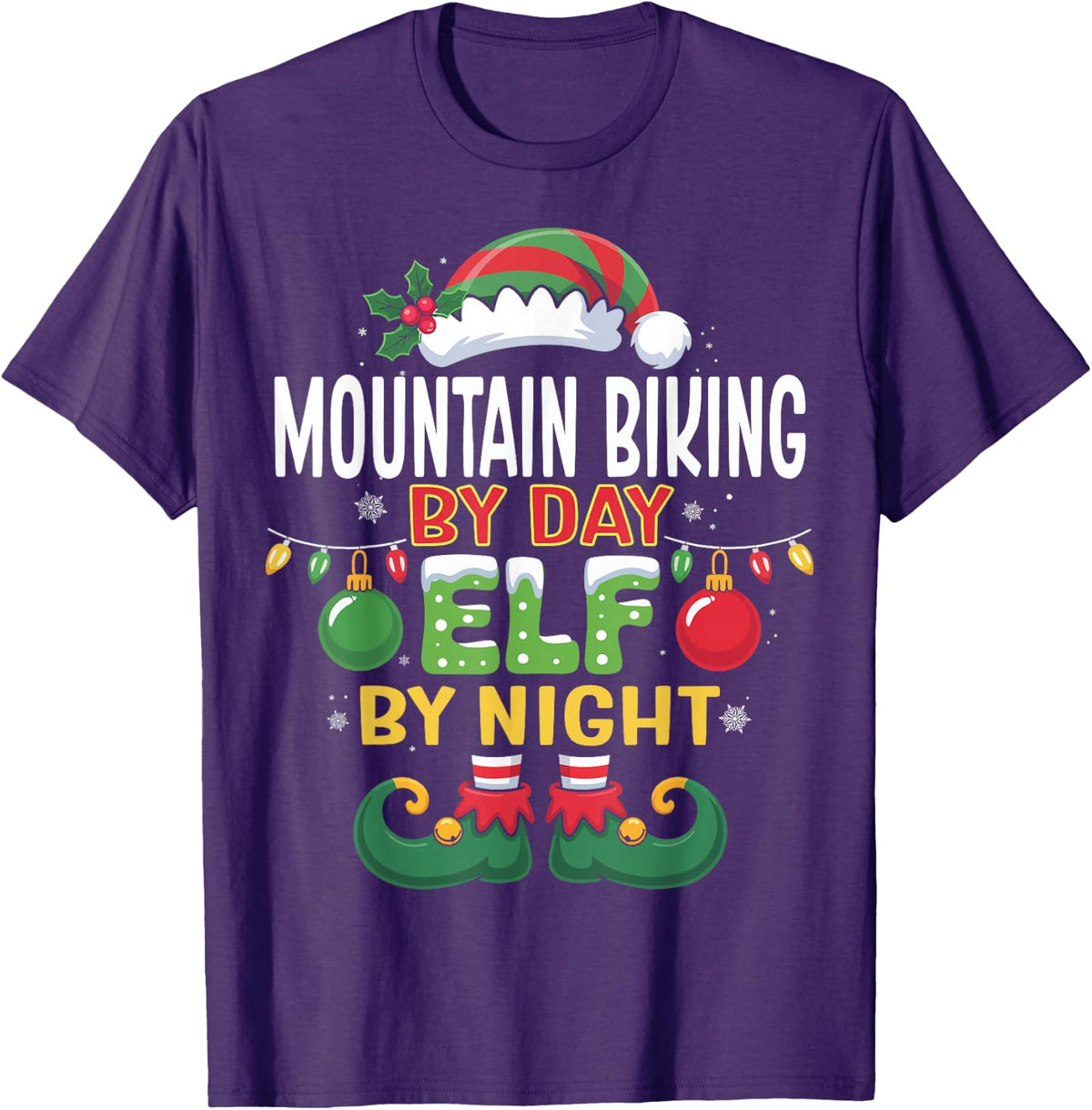 Christmas Mountain Biking By Day Elf By Night Matching T-Shirt - Purple
