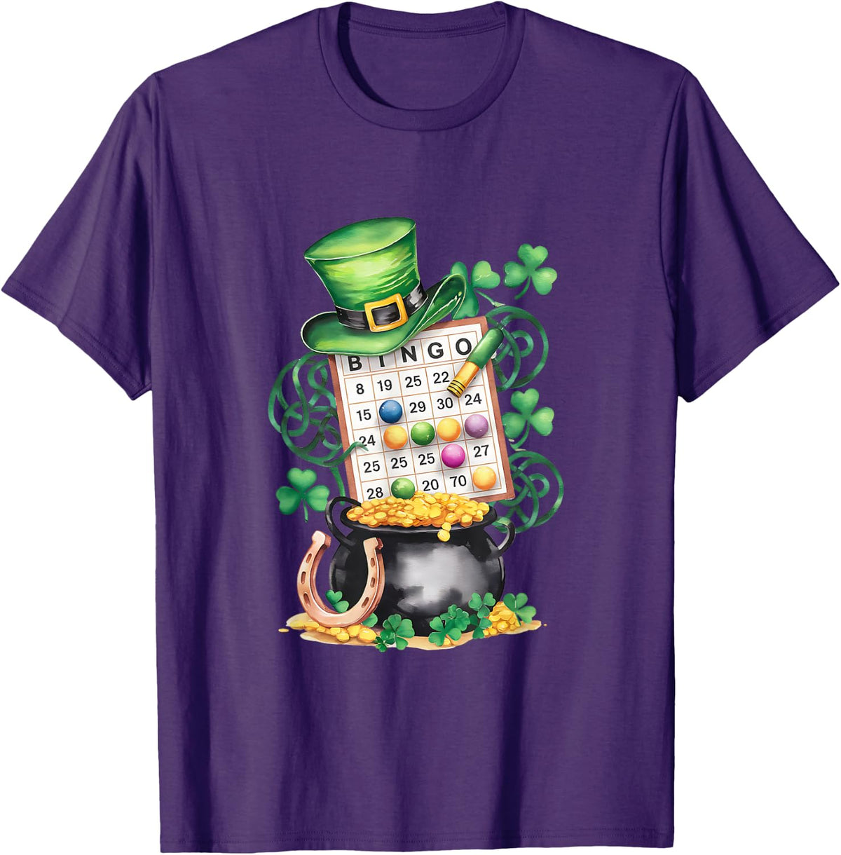 Irish Festival With Bingo Lucky Horseshoe Shamrock T-Shirt - Purple