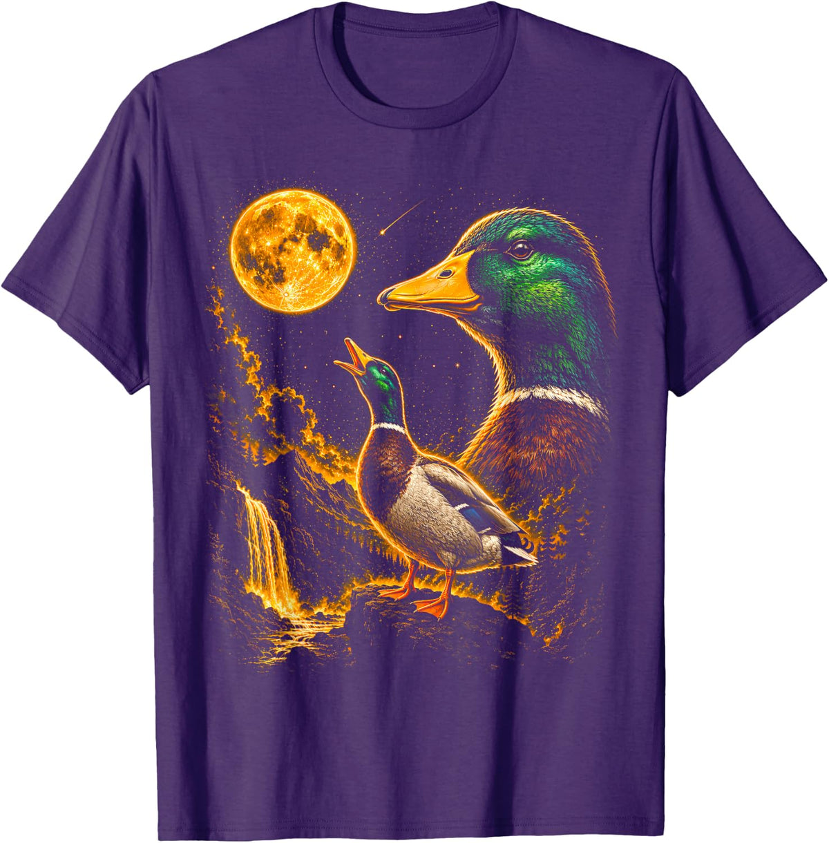 Mallard Duck Howling to The Moon Meme Funny 90's Duck Bird T-Shirt - Purple