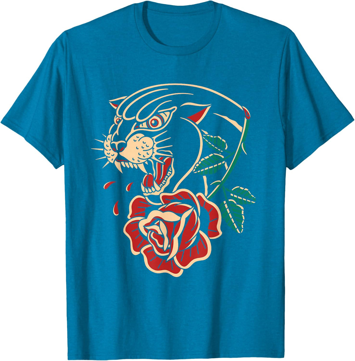 Panther Rose American Traditional Tattoo Ink Old School T-Shirt - Sapphire Blue
