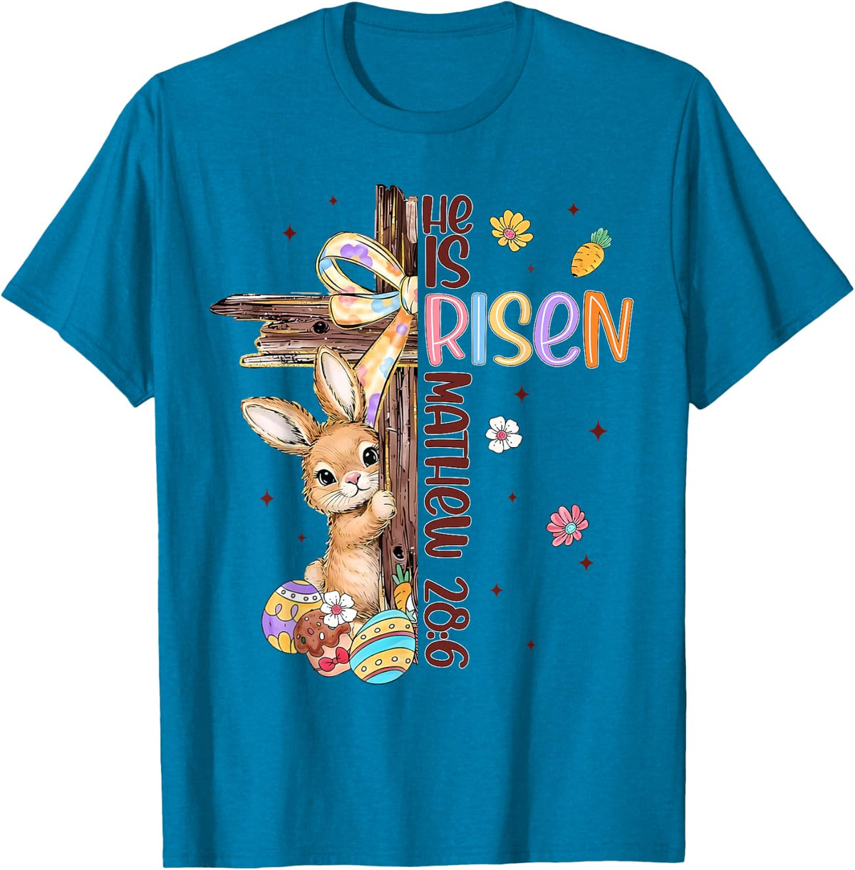 Easter Cross He is Risen Jesus Christian Men Women Kid Youth T-Shirt - Sapphire Blue