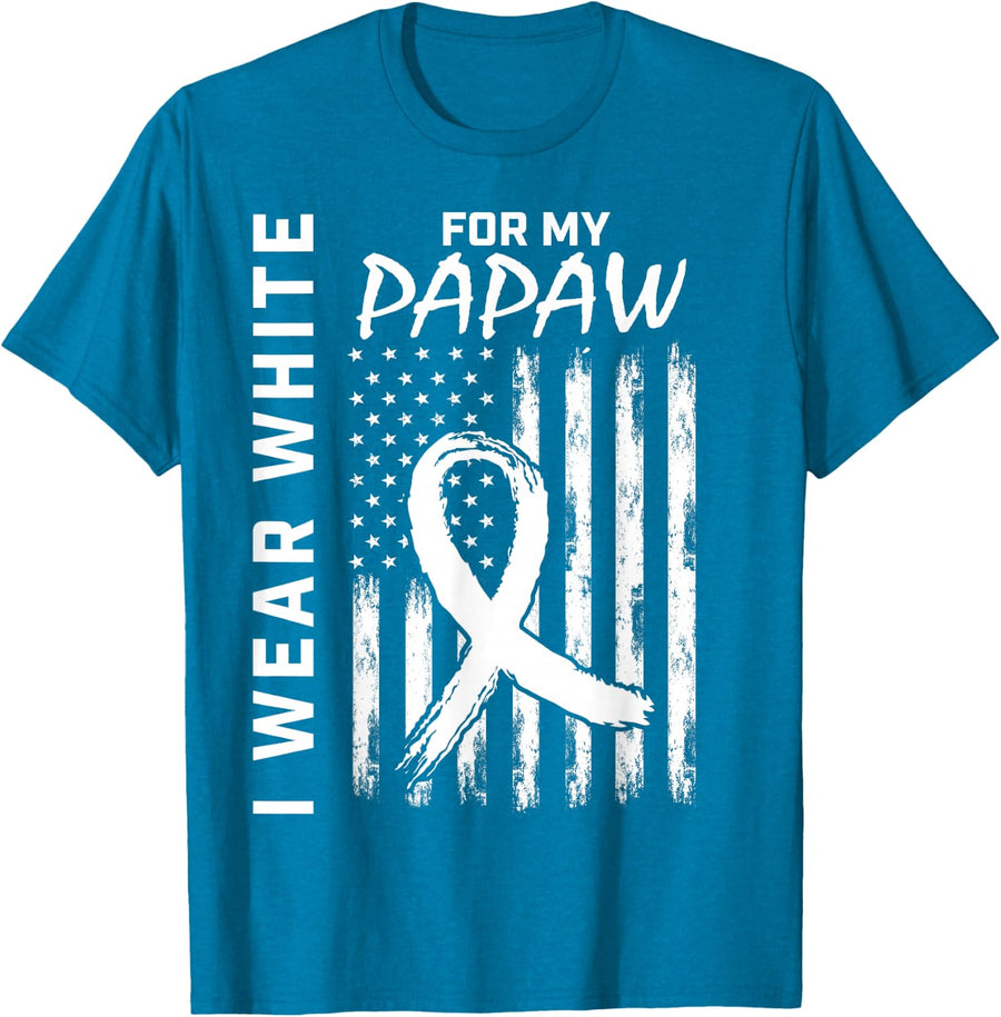 I Wear White For My Papaw Lung Cancer Awareness Shirts Flag T-Shirt - Sapphire Blue