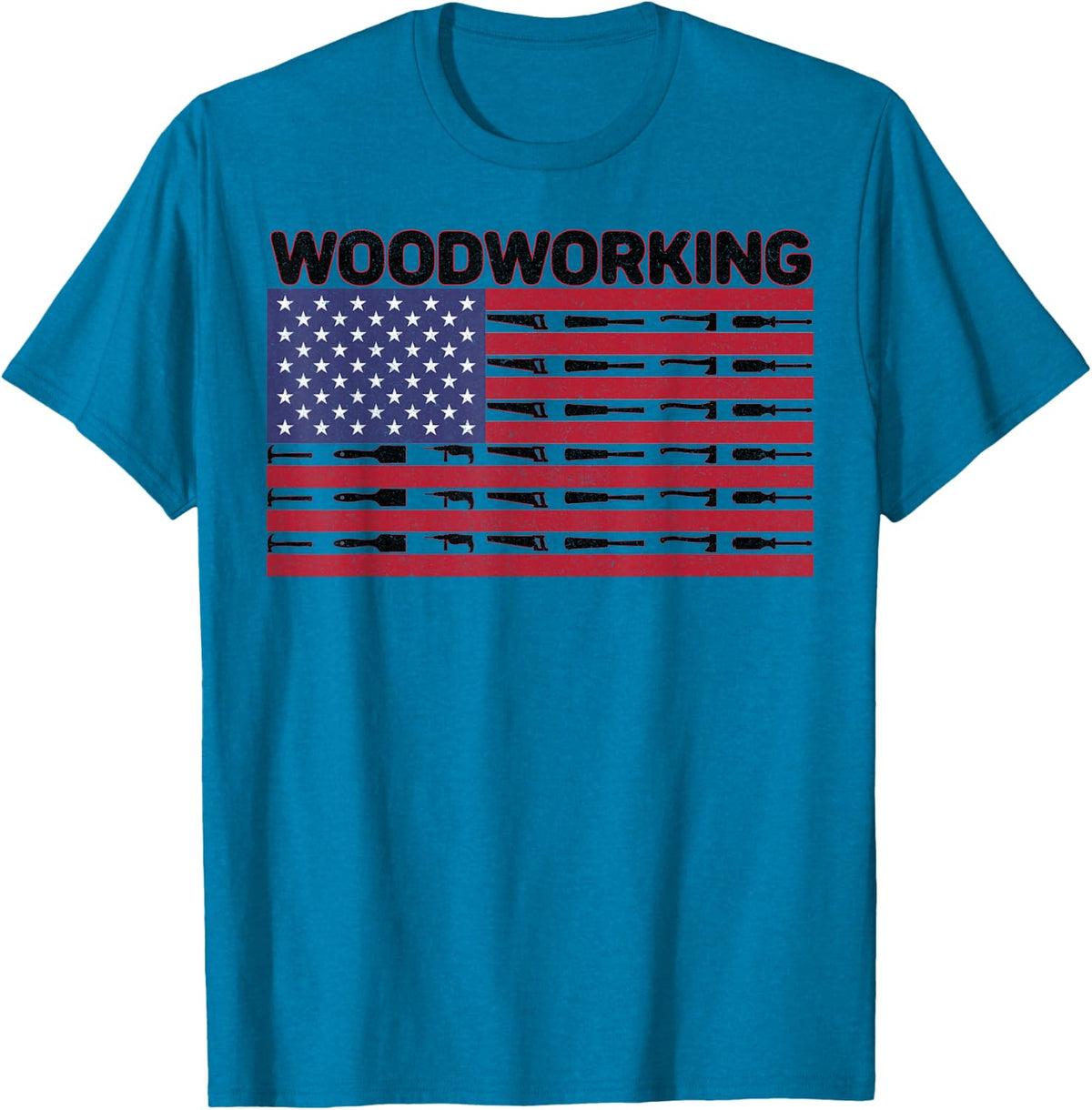 Carpentry Tools American Flag 4th July Patriotic Woodworking T-Shirt - Sapphire Blue