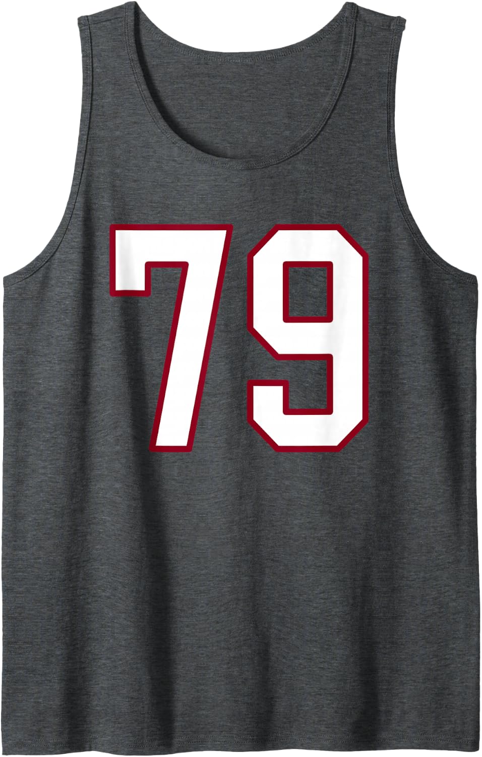Maroon and White Number 79 Jersey Player Uniform #79 Sleeveless Tank Top - Dark Heather Grey