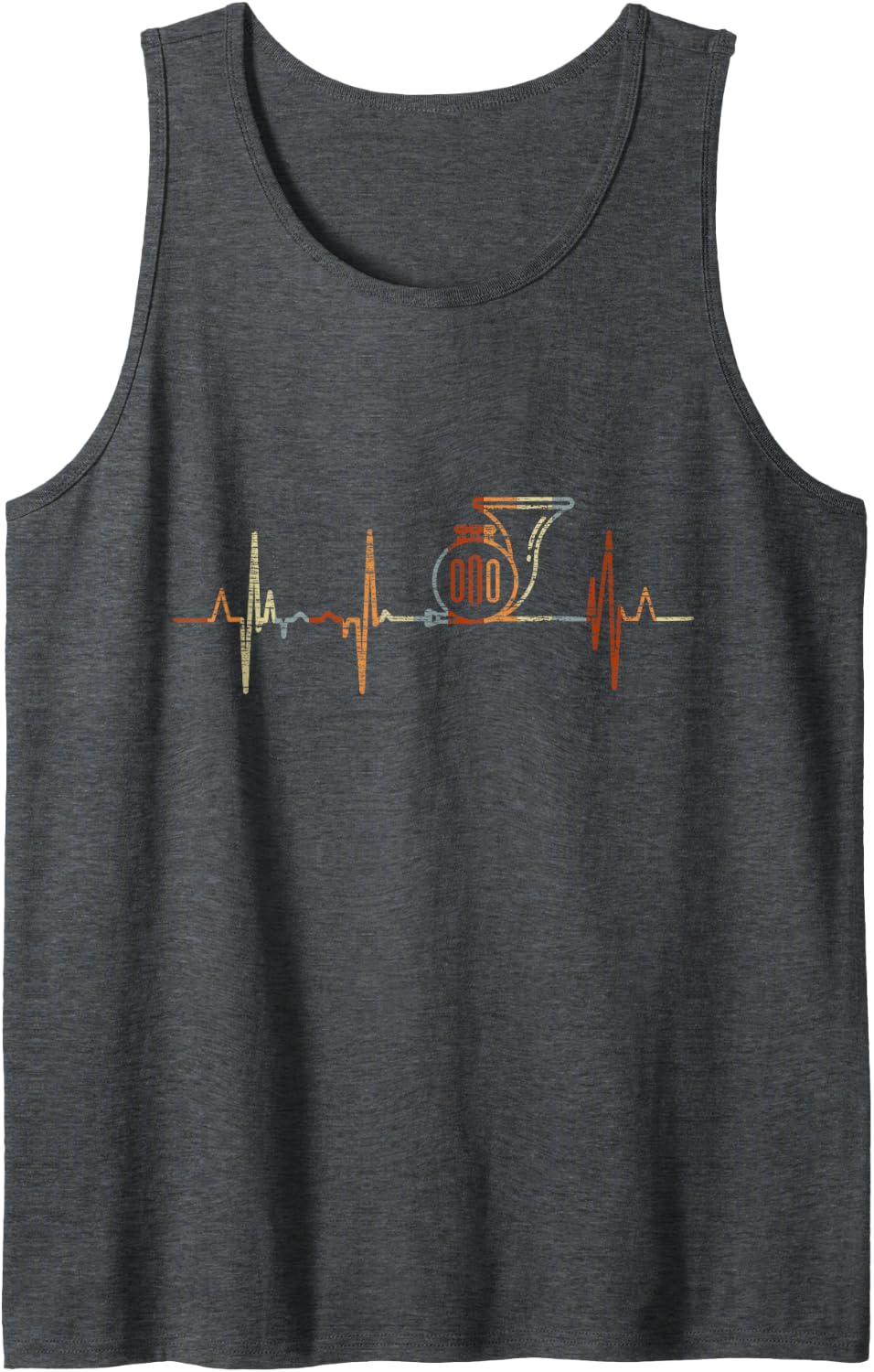 French Horn Heartbeat Vintage ECG Cardiogram Retro Sleeveless Tank Top - Dark Heather Grey