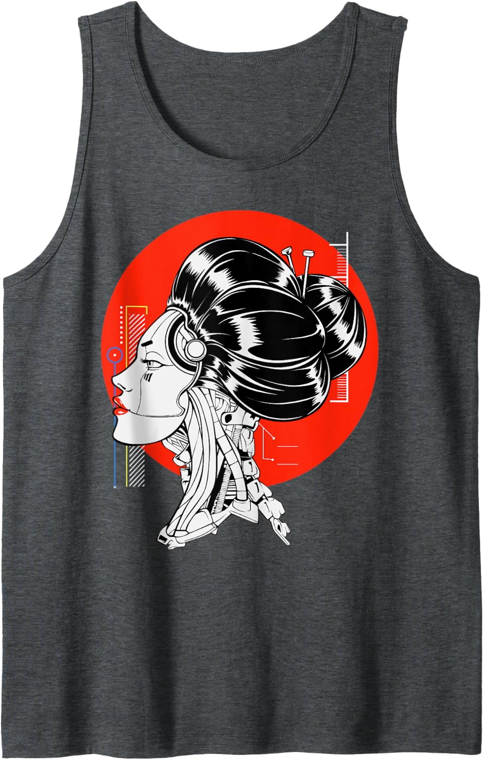 Japanese Modern Geisha Vaporwave Cyberpunk Japan Aesthetic Tank Top - Dark Heather Grey