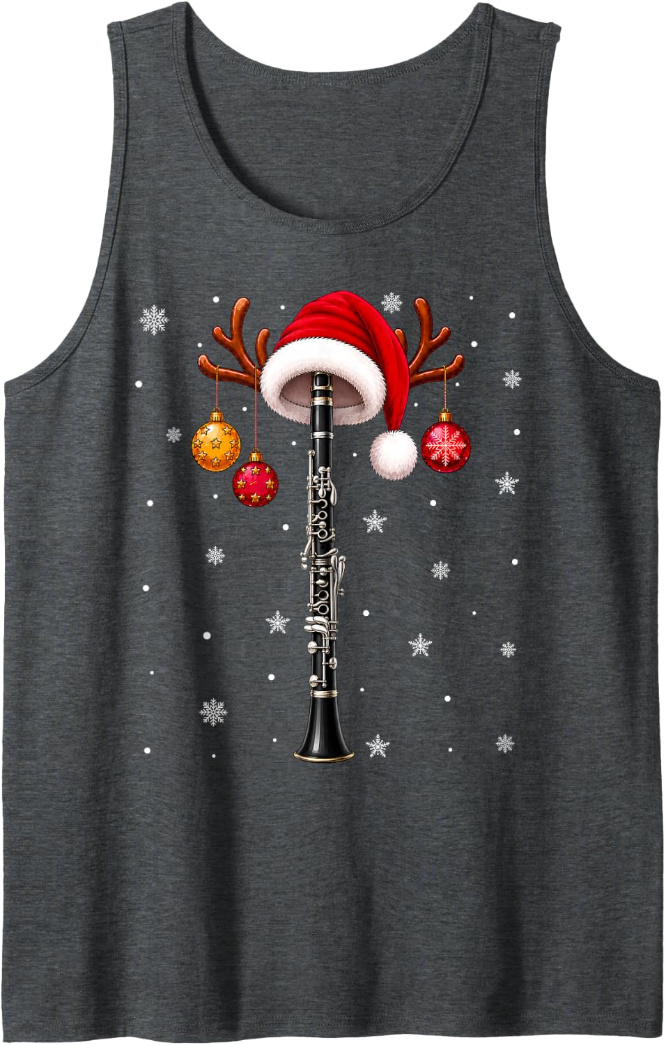Clarinet Christmas Santa Hat Clarinet Music Lover Xmas Tank Top - Dark Heather Grey