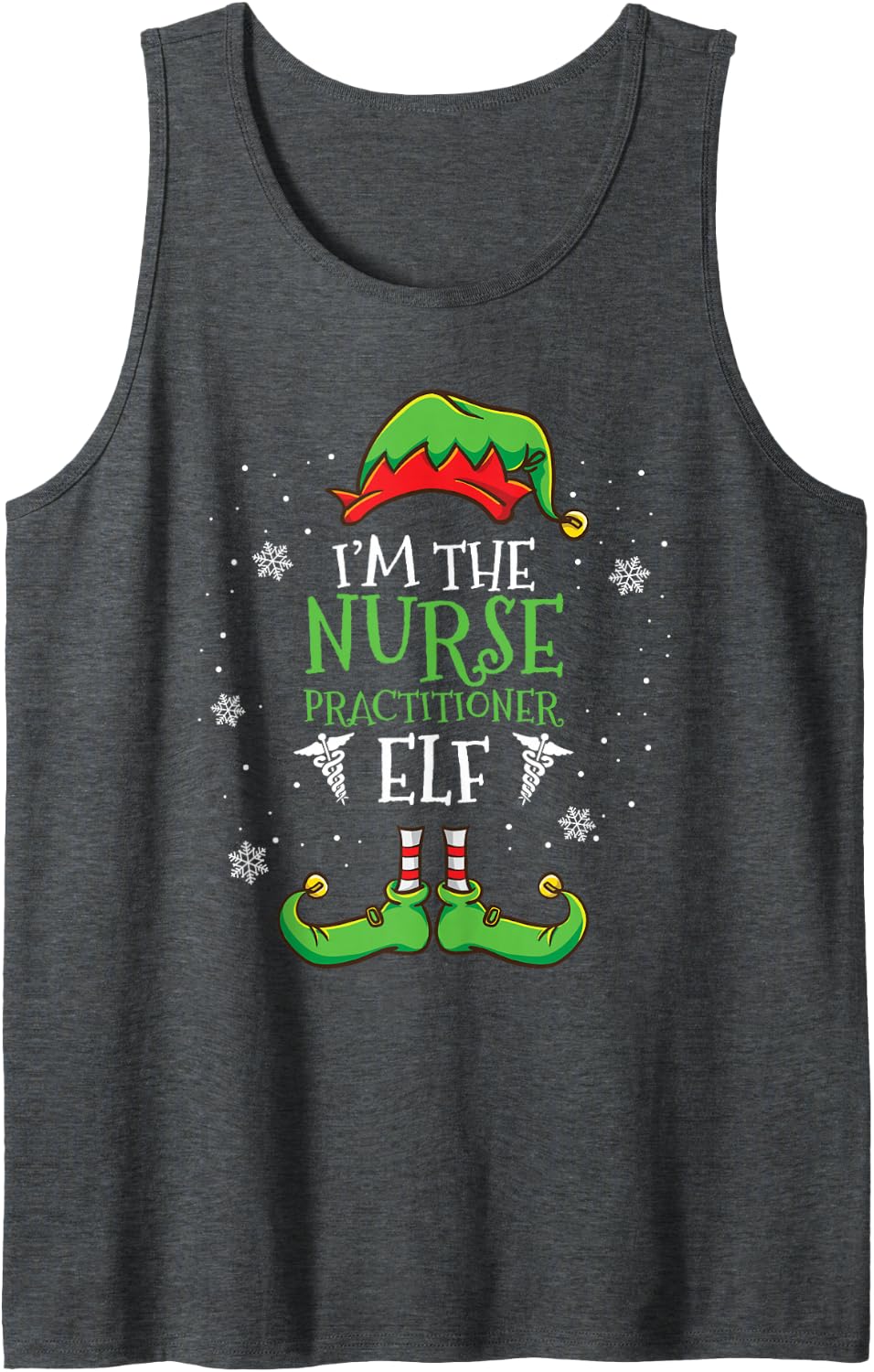 Im The Nurse Practitioner Elf Christmas Tank Top - Dark Heather Grey