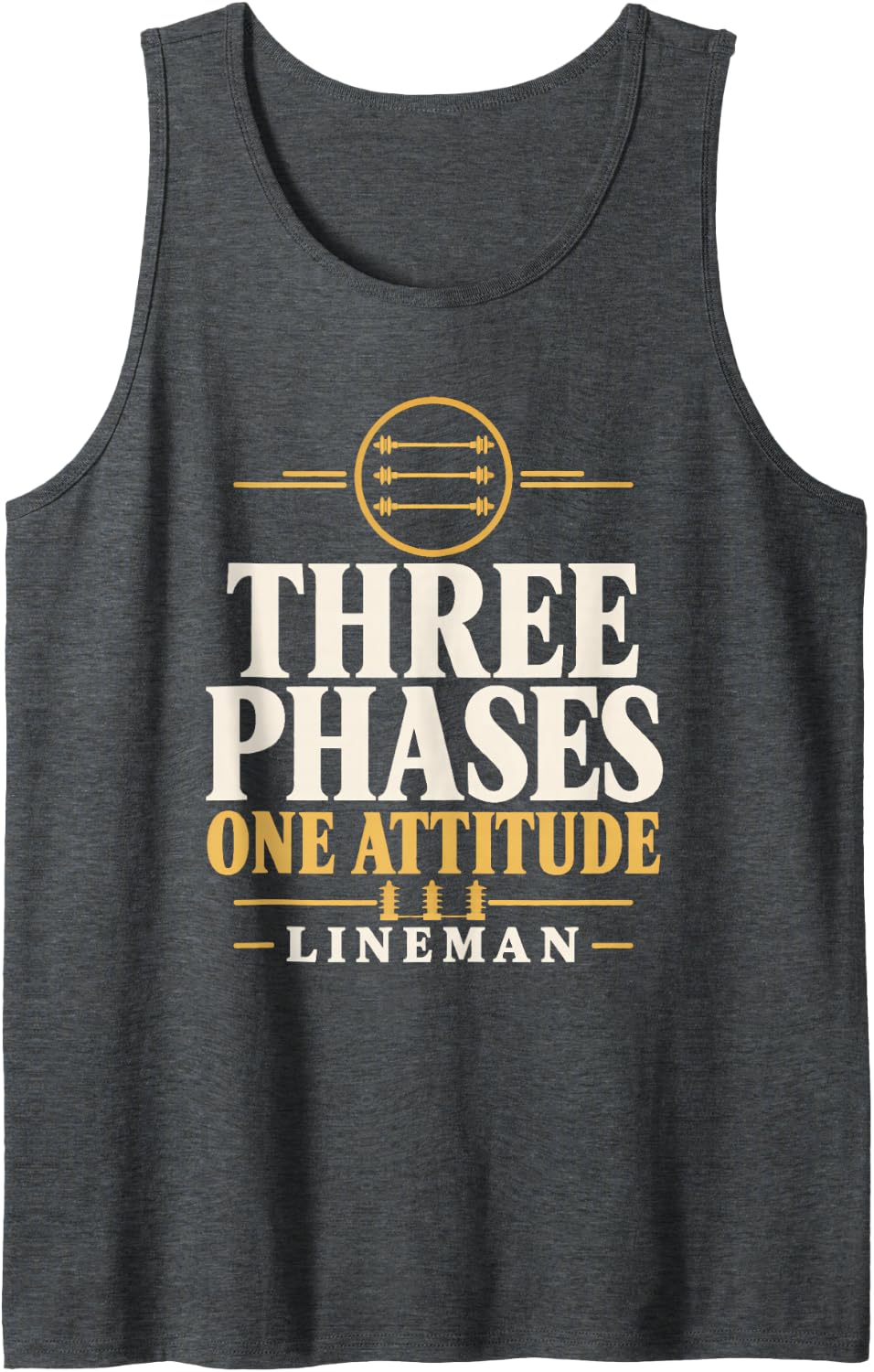 Three Phases One Attitude Lineman Three Phase Conductor Sleeveless Tank Top - Dark Heather Grey