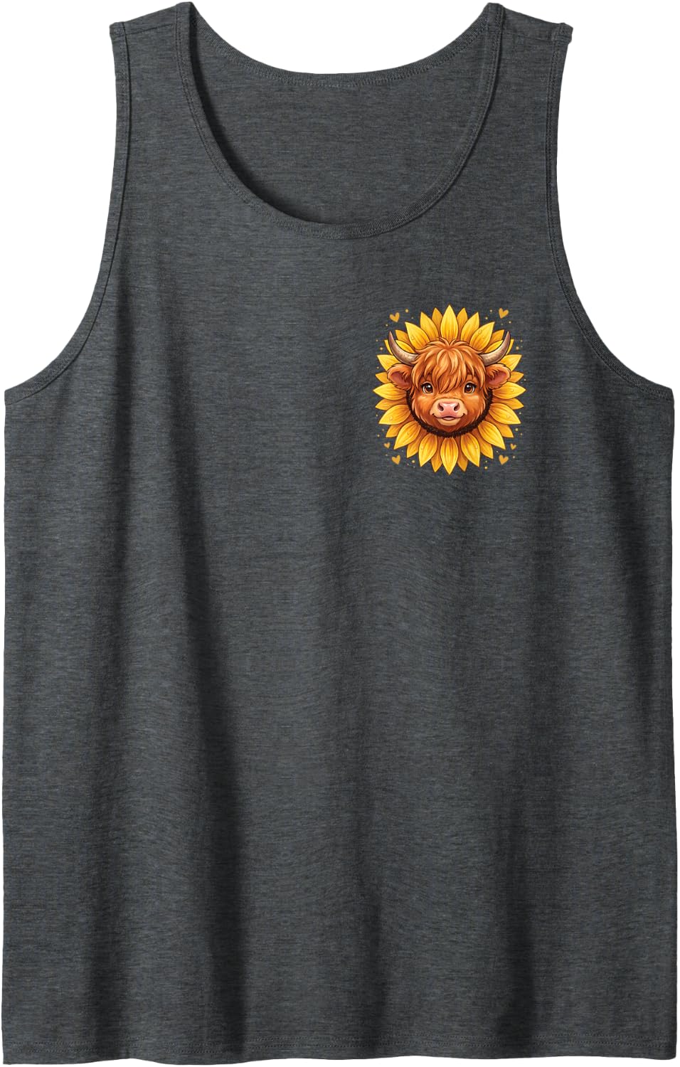 Highland Cow Pocket Sunflower Cute Sleeveless Tank Top - Dark Heather Grey