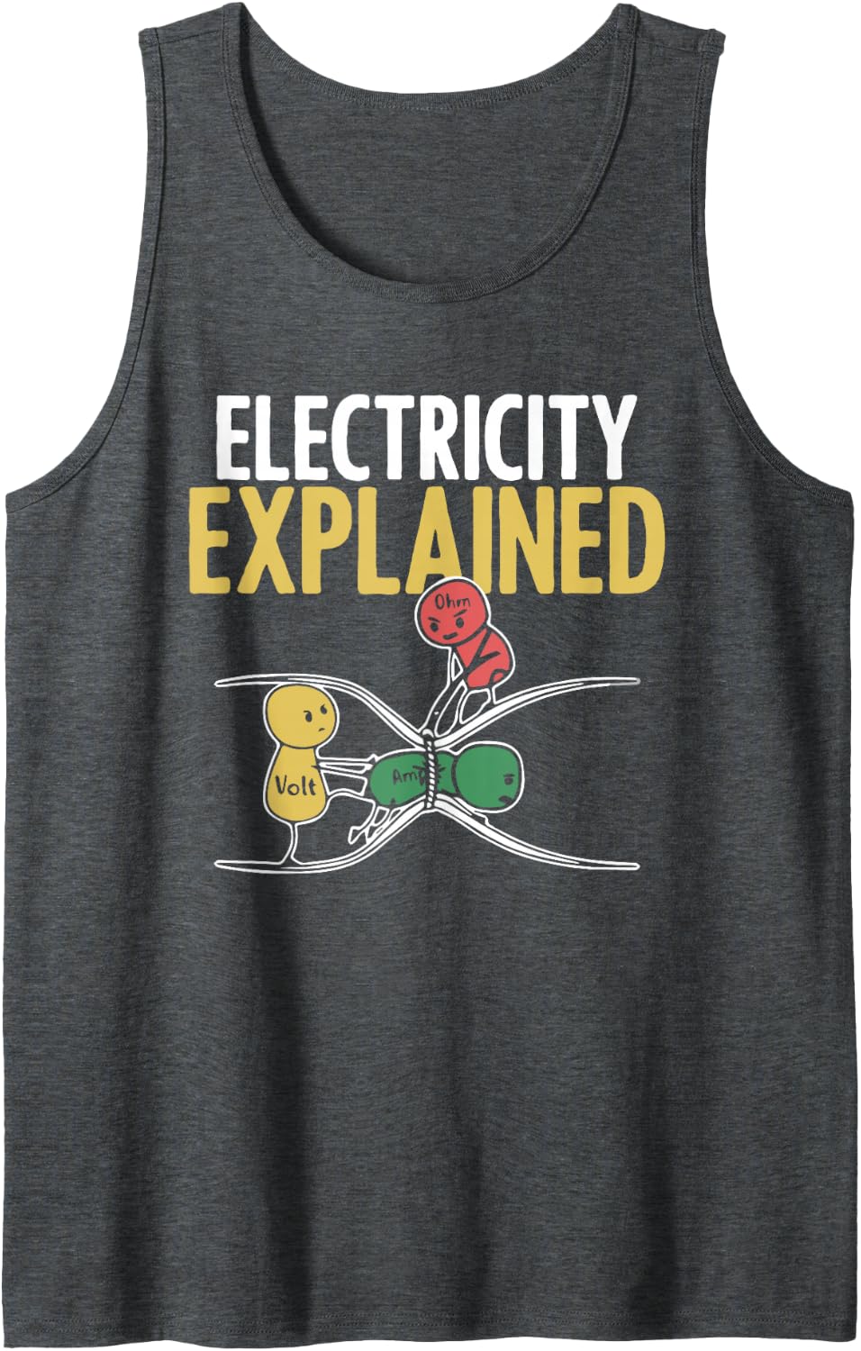 Electricity Explained Illustration Electrician Teacher Nerd Sleeveless Tank Top - Dark Heather Grey