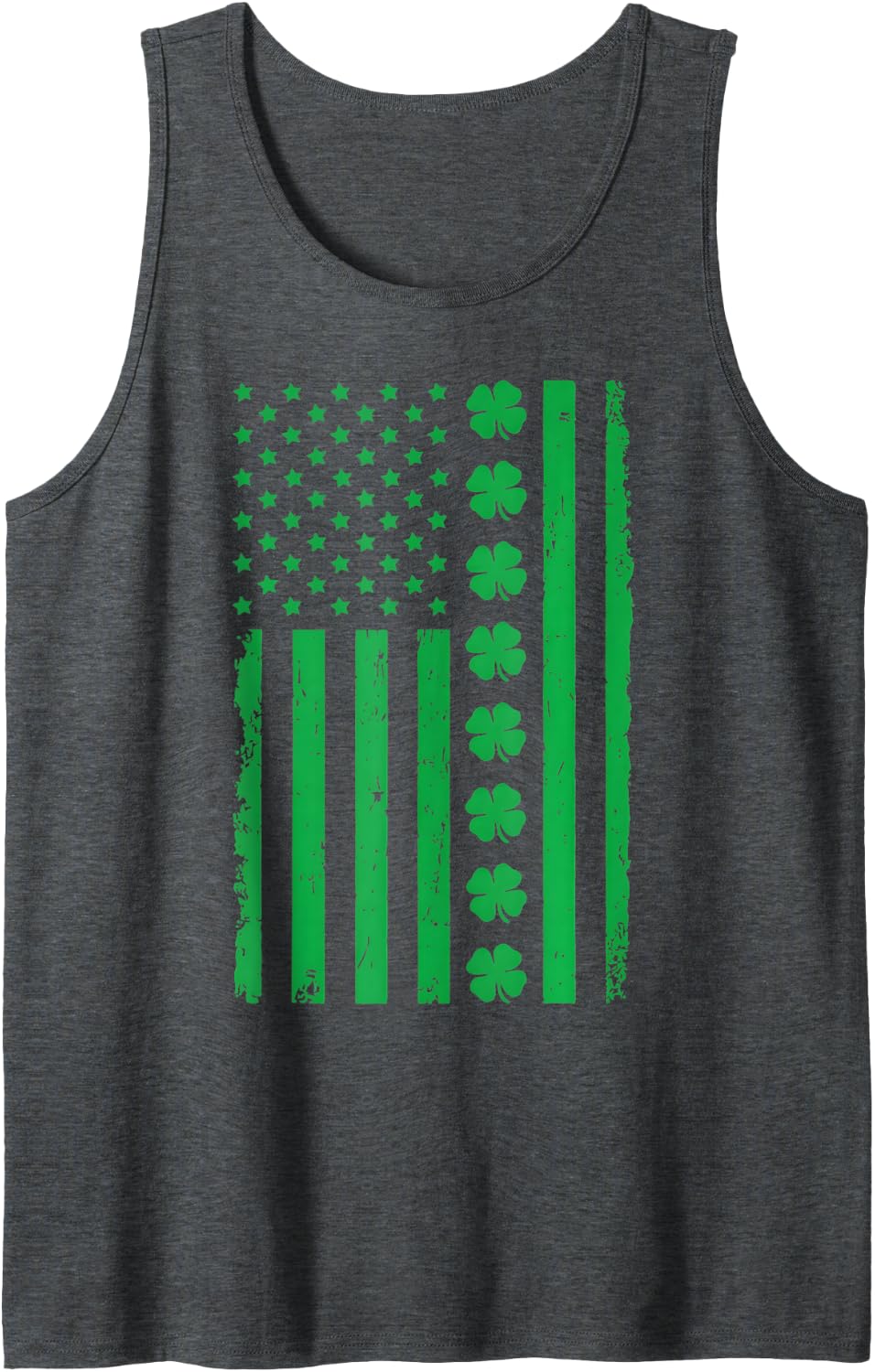US American Flag with Shamrocks St Patricks Day Sleeveless Tank Top - Dark Heather Grey