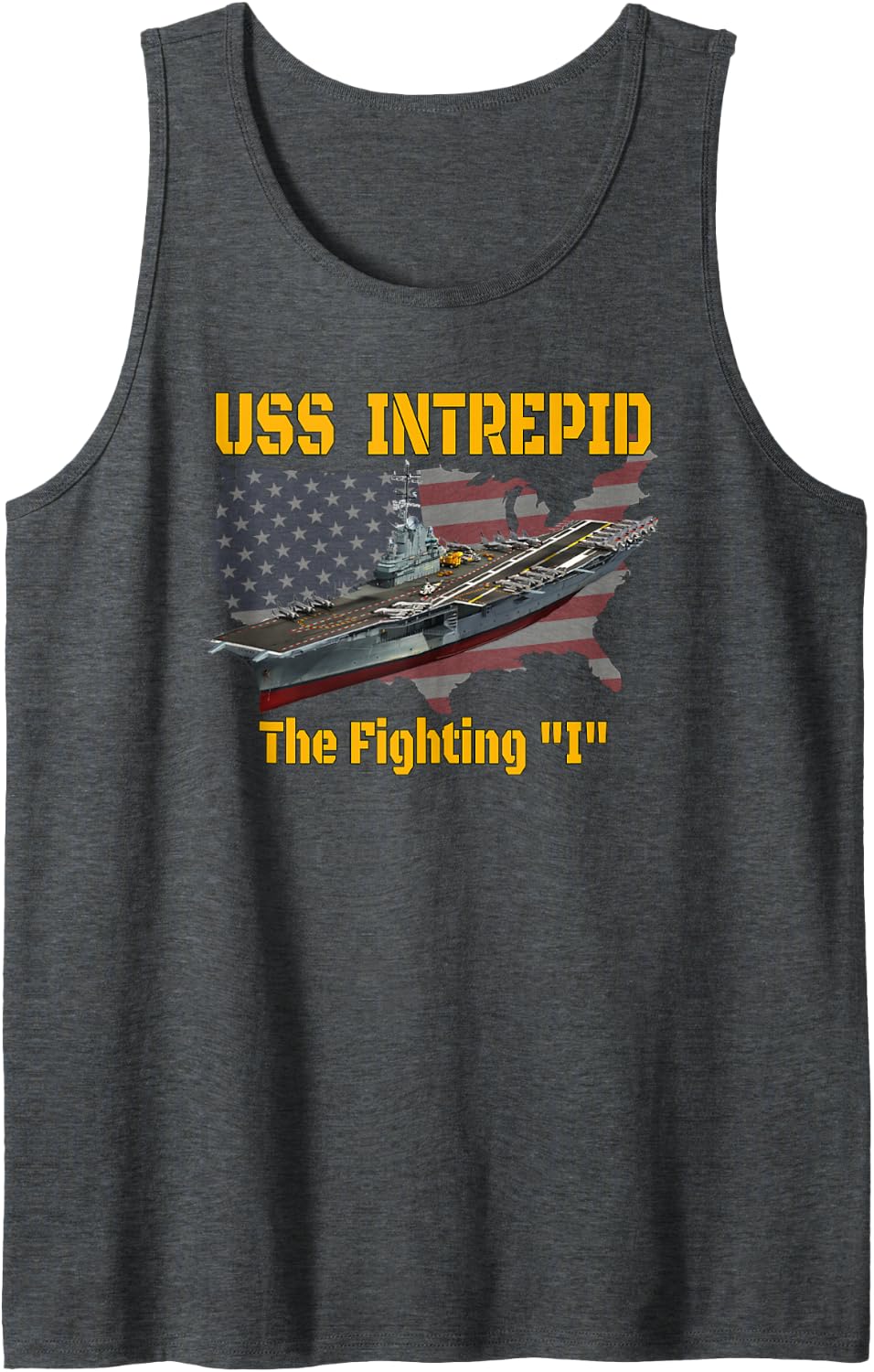 USS Intrepid Aircraft Carrier Veterans Day Father Grandpa Sleeveless Tank Top - Dark Heather Grey
