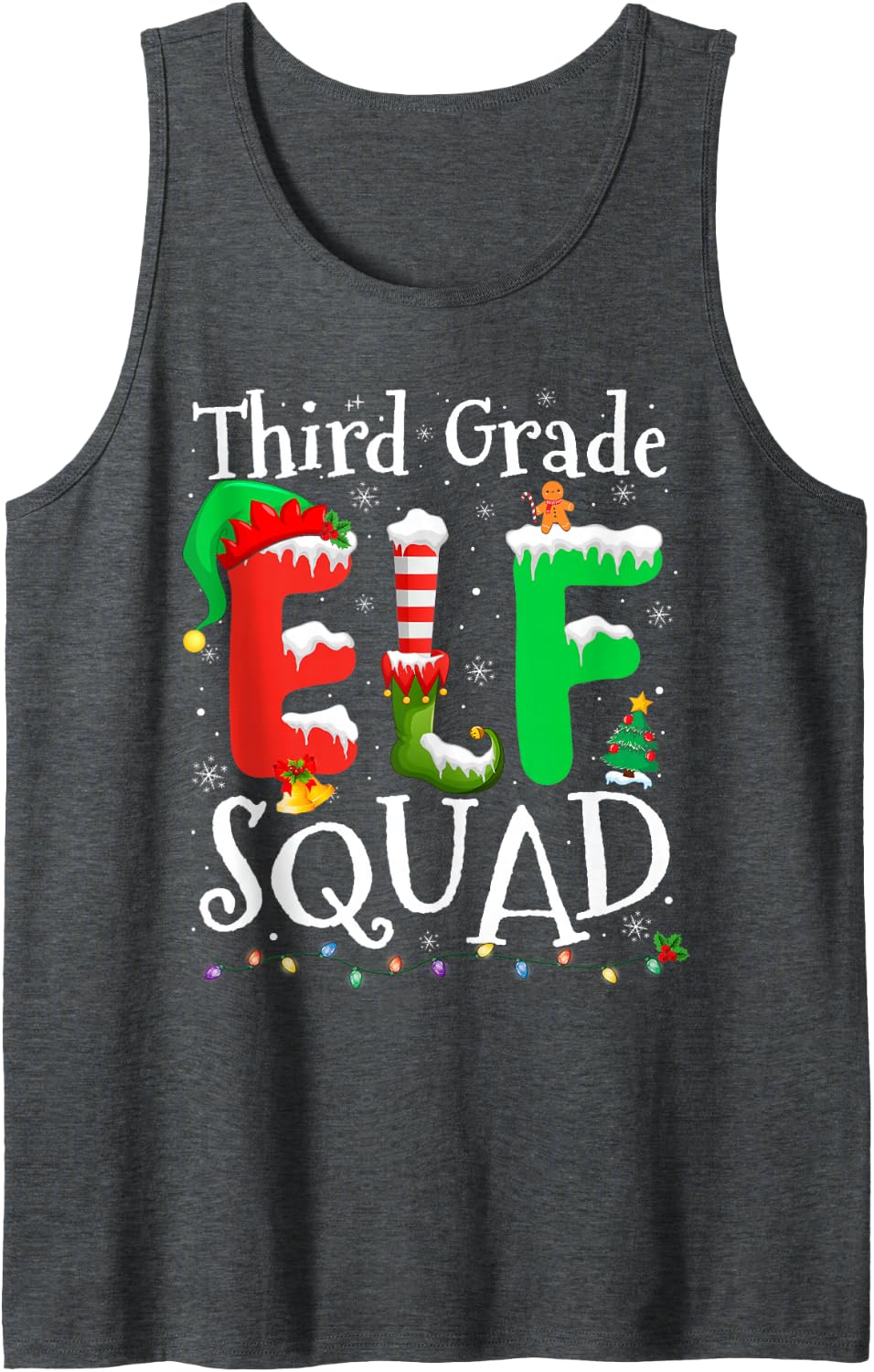 3rd Grade Elf Squad Xmas Funny Christmas Third Grade Elf Sleeveless Tank Top - Dark Heather Grey