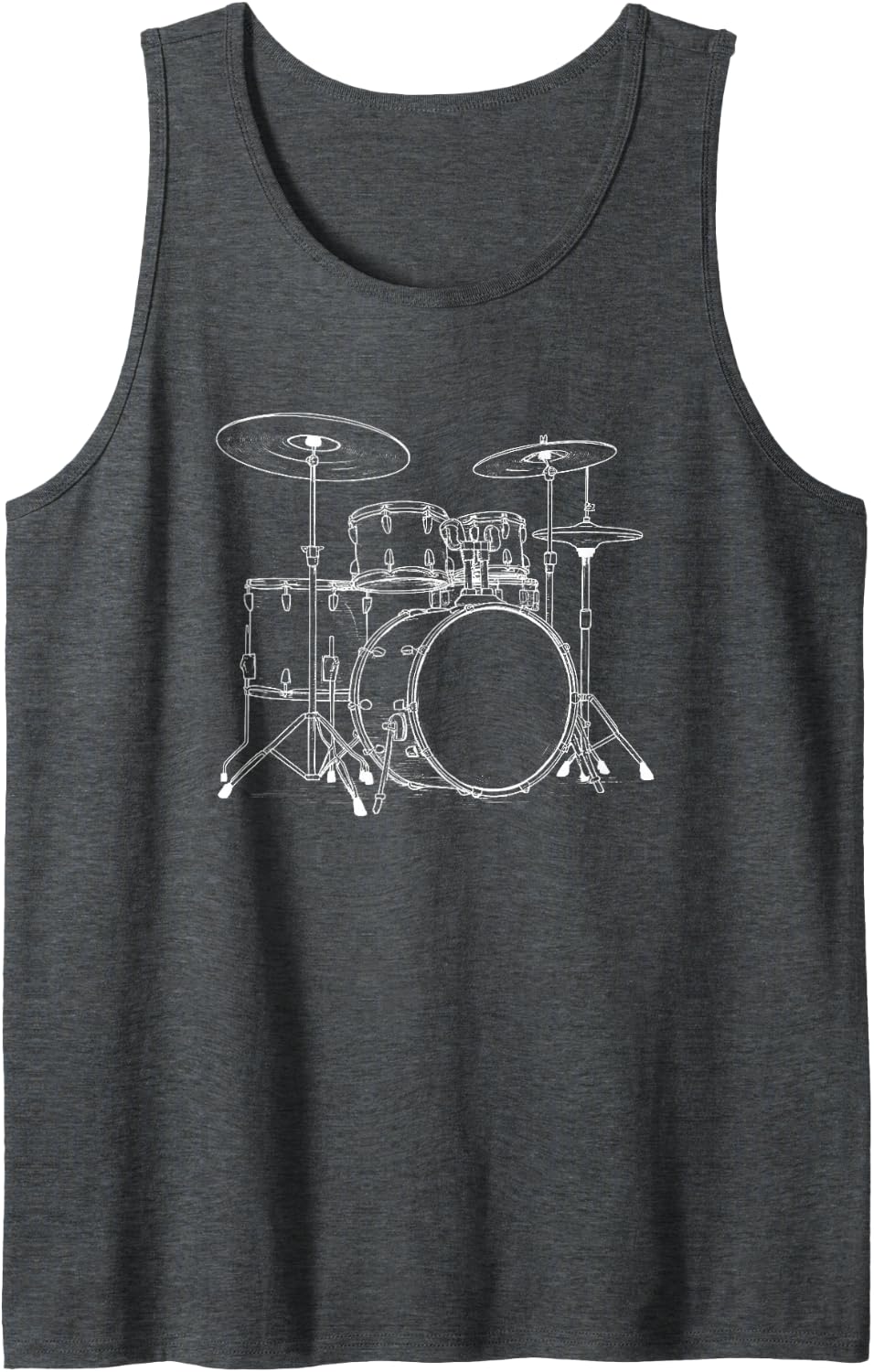 Vintage White Line Drum Set Art Retro Percussion Sketch Sleeveless Tank Top - Dark Heather Grey