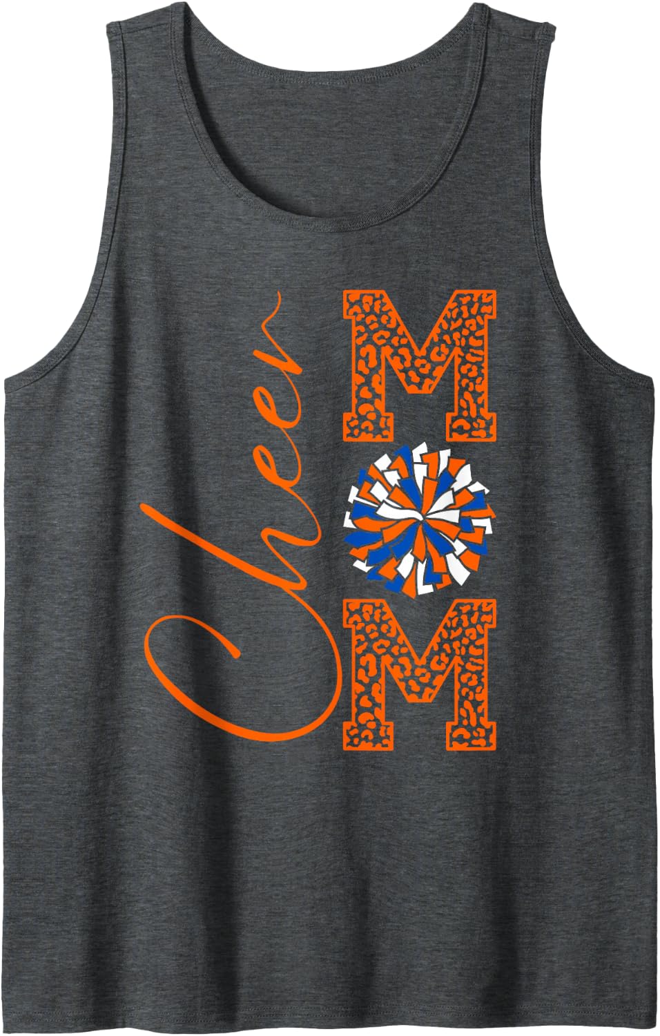 Cheer Mom | Orange Blue White | Leopard Print Tank Top - Dark Heather Grey