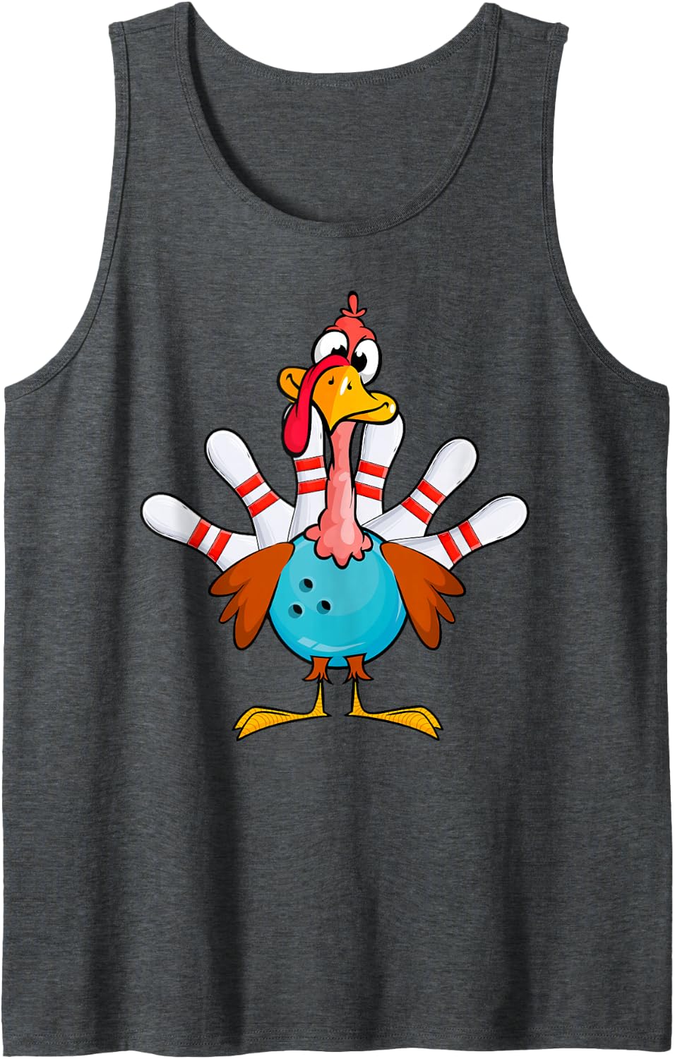 Turkey Bowling Happy Thanksgiving Day Family Dinner Tee Sleeveless Tank Top - Dark Heather Grey