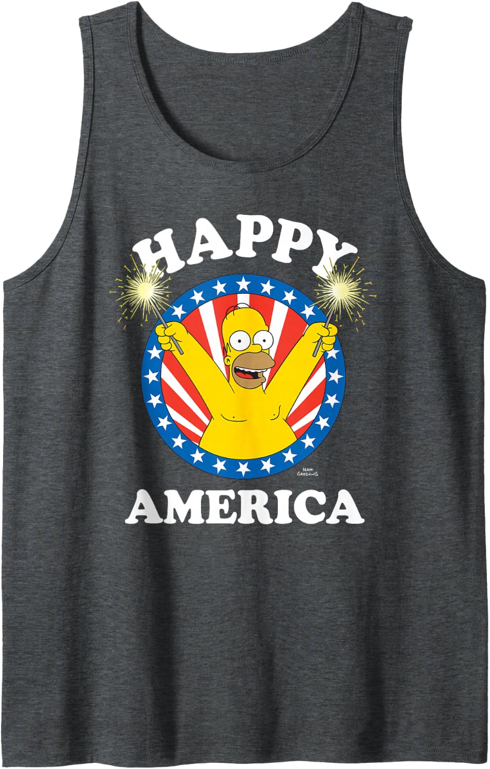 The Simpsons 4th of July Happy America Homer with Sparklers Tank Top - Dark Heather Grey