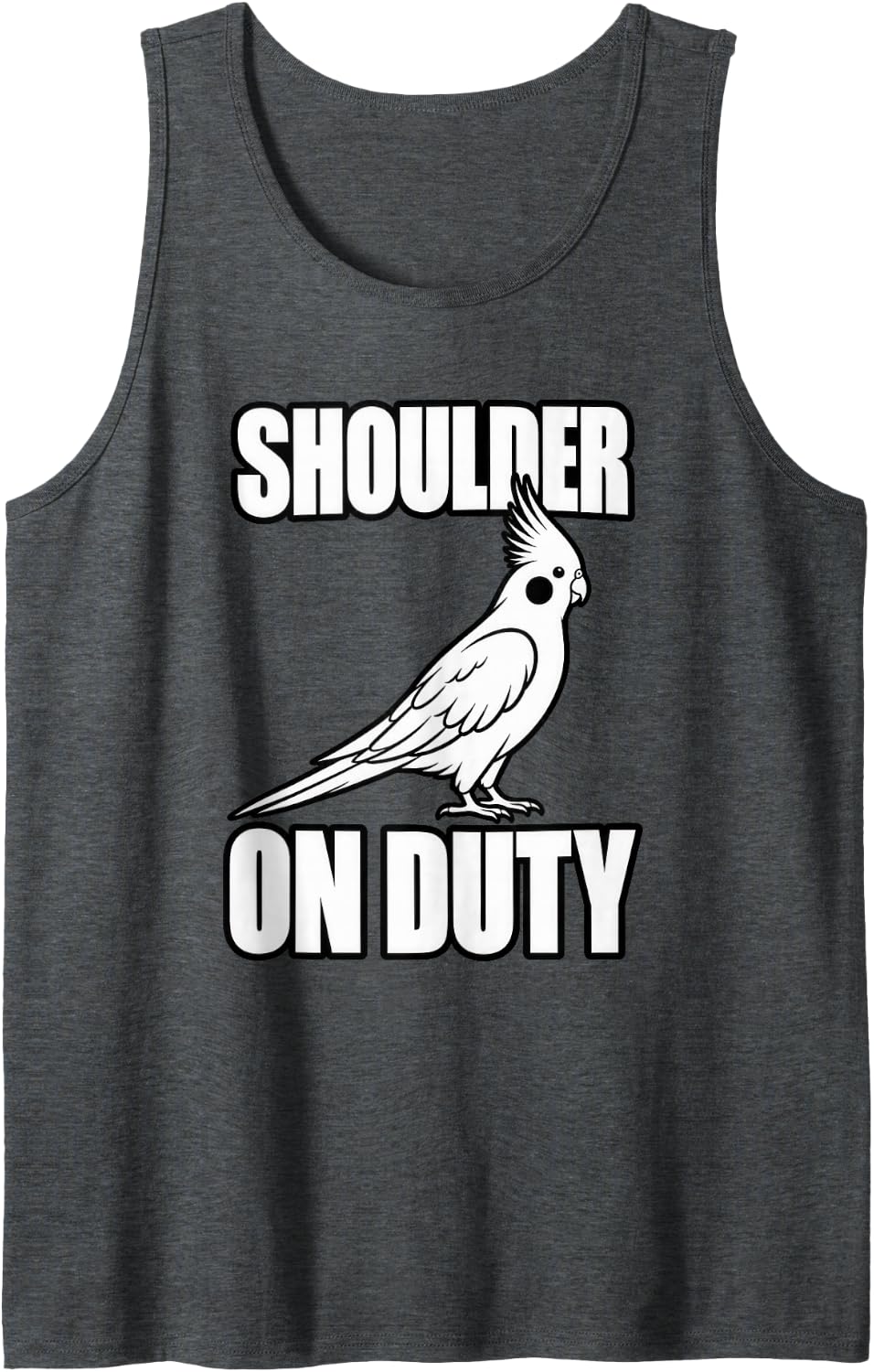 Cockatiel Shoulder Bird On Duty Parrot Lover Funny Sleeveless Tank Top - Dark Heather Grey