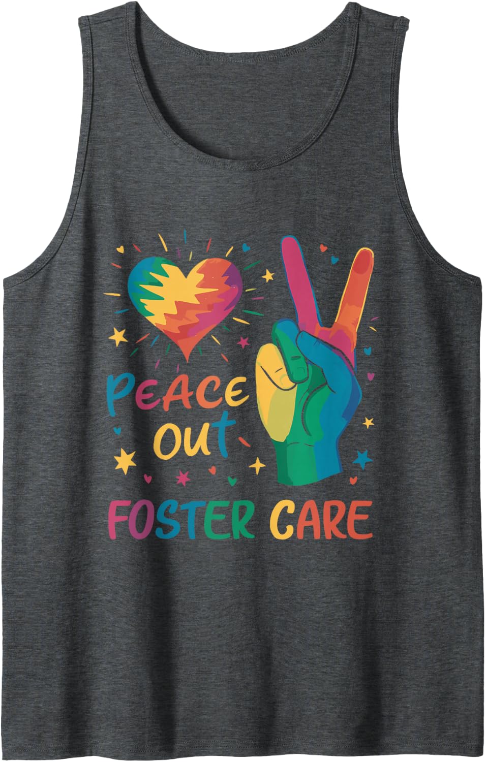 Peace Out Foster Care Sleeveless Tank Top - Dark Heather Grey