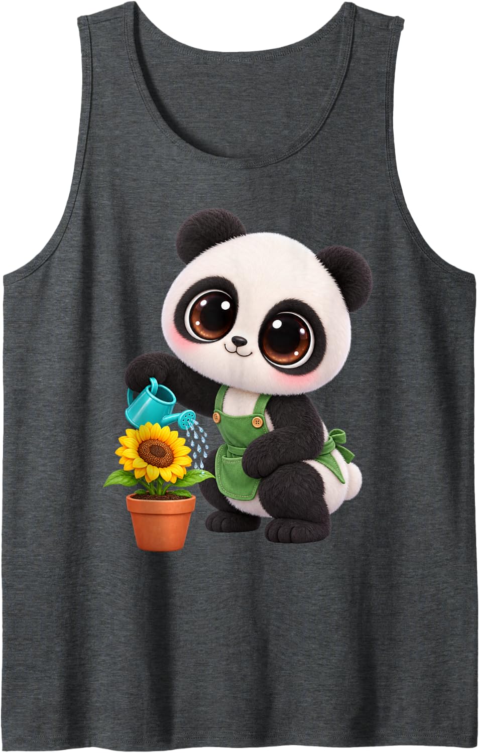 Adorable Gardening Panda Sunflower Lover Gift Sleeveless Tank Top - Dark Heather Grey