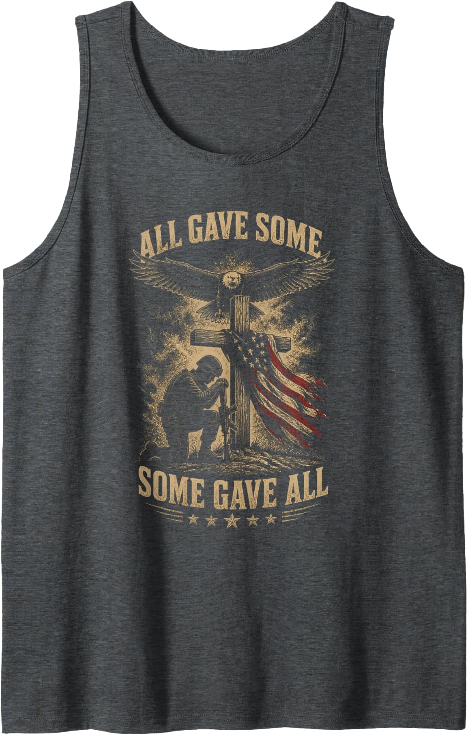 Eagle Soldier Tribute - Bold Memorial Day Tank Top - Dark Heather Grey