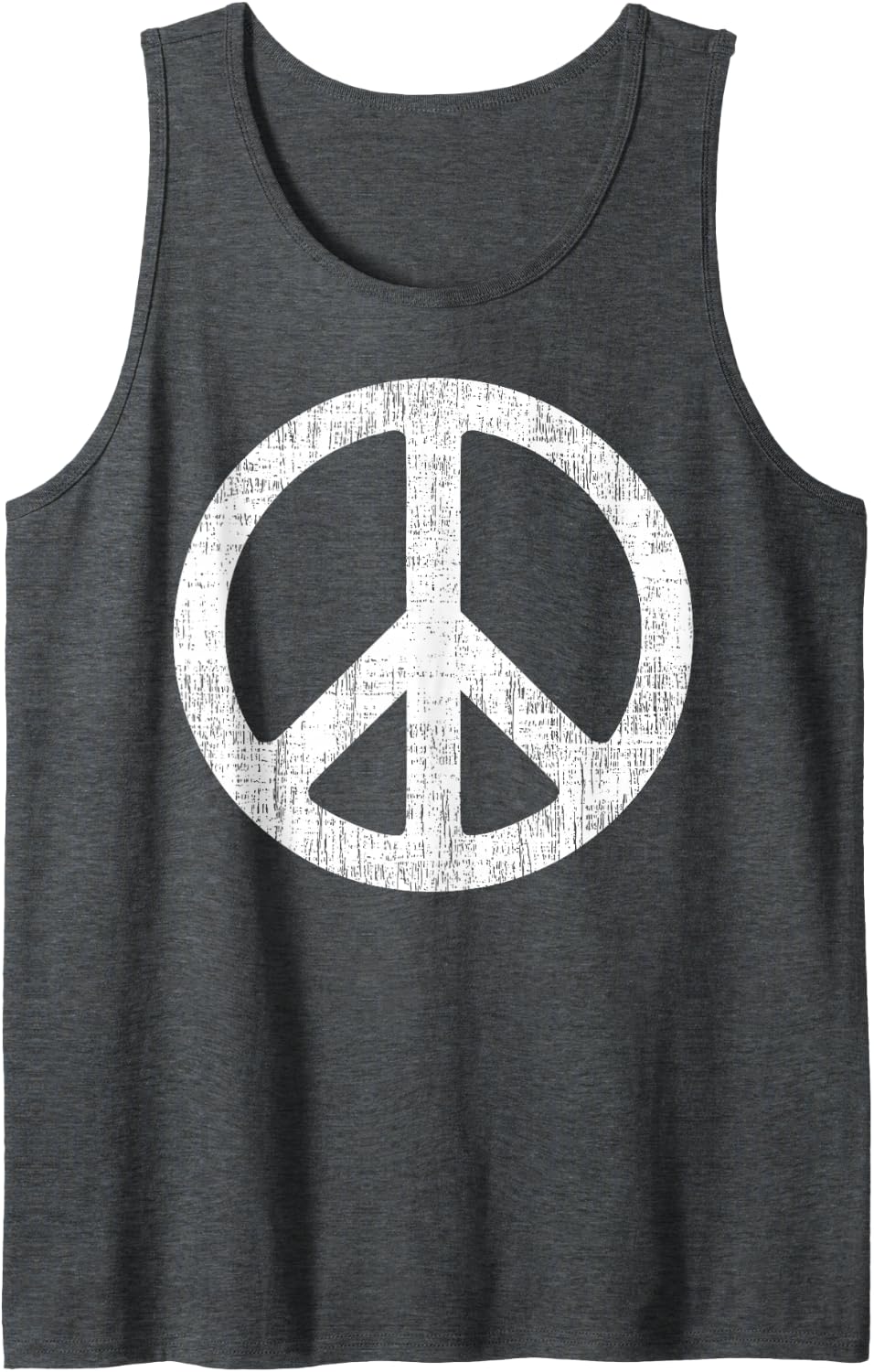 Vintage White Distressed Grungy Peace Sign Symbolic Design Sleeveless Tank Top - Dark Heather Grey