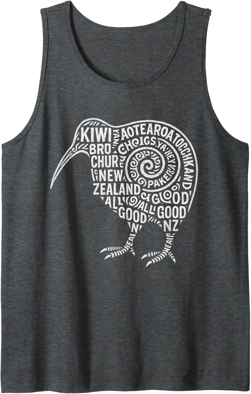 New Zealand Kiwi Word Cloud Tank Top - Dark Heather Grey