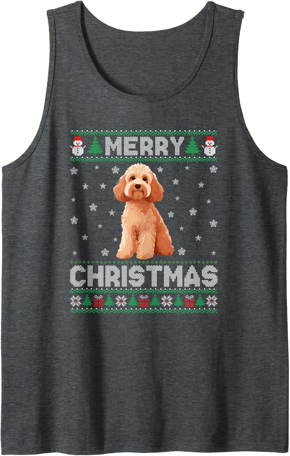Cockapoo Dog Men Women Kids Ugly Christmas Sweater Sleeveless Tank Top - Dark Heather Grey