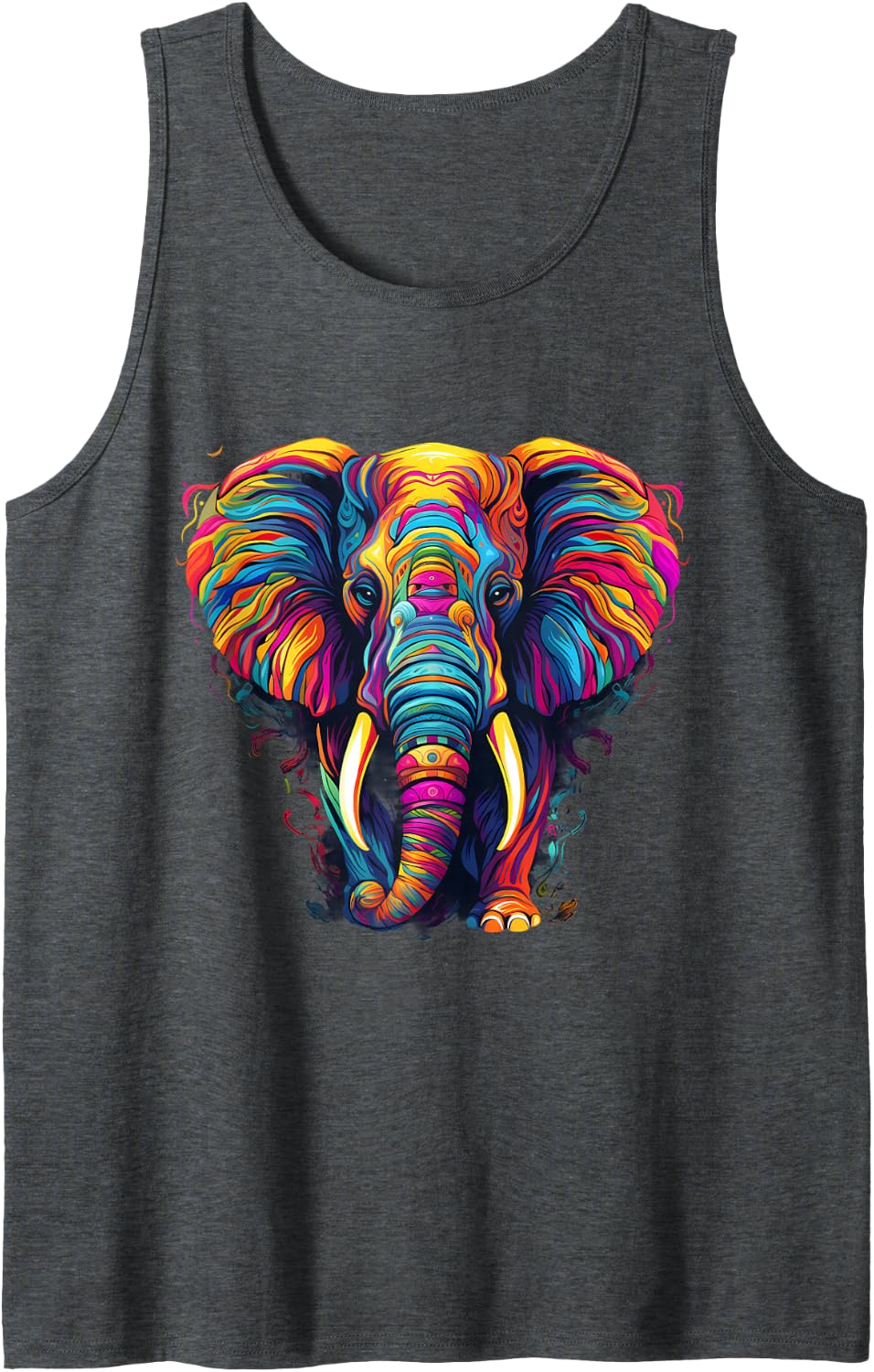 Elephant Colorful Splash Artwork African Animal Lovers Sleeveless Tank Top - Dark Heather Grey