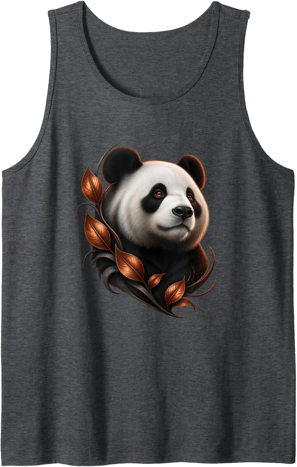 Giant Panda with Copper Leaf Storm Animal Art Sleeveless Tank Top - Dark Heather Grey