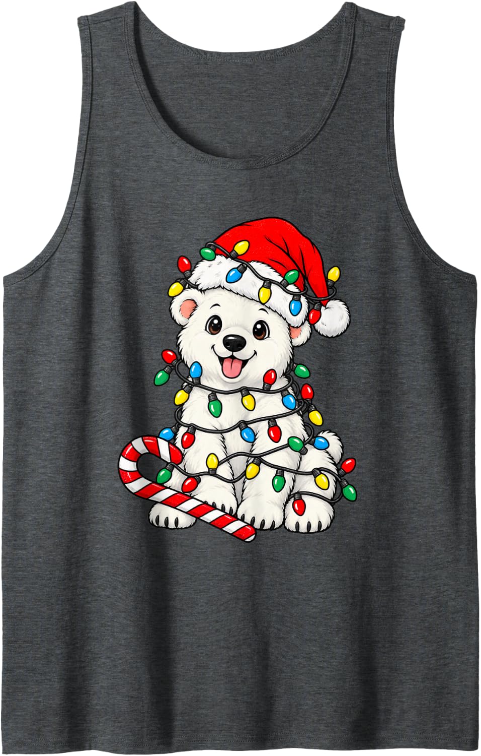 Cute Polar Bear Christmas Lights Santa Xmas Dog Lover Sleeveless Tank Top - Dark Heather Grey