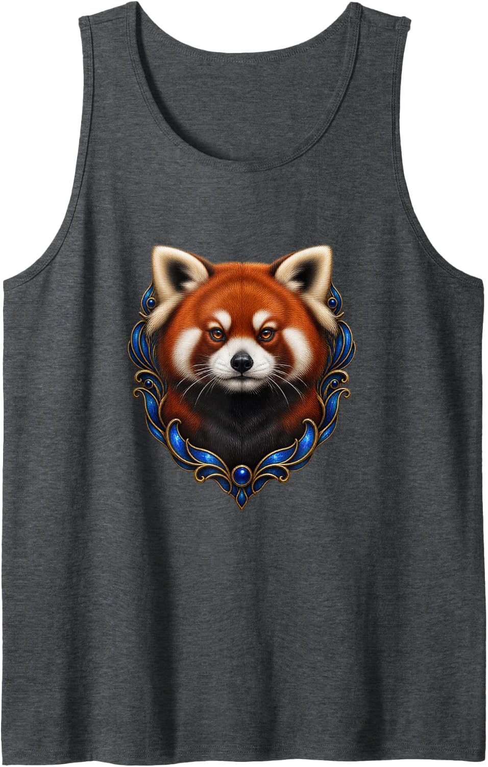 Panda with Azure Curved Panels Sleeveless Tank Top - Dark Heather Grey