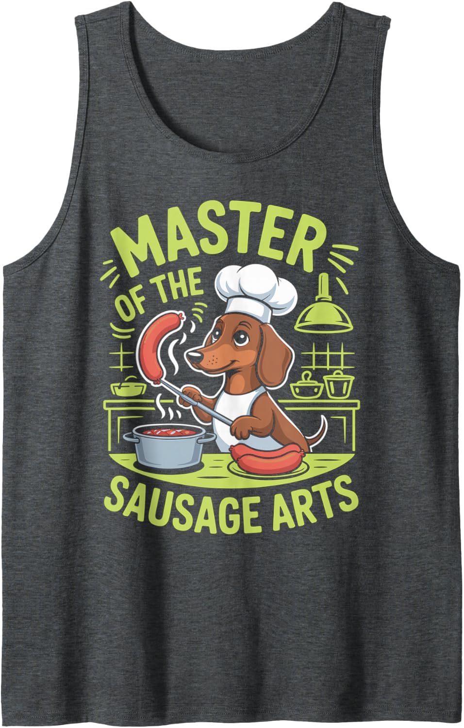 Master of the Sausage Arts Dog Chef Design Sleeveless Tank Top - Dark Heather Grey