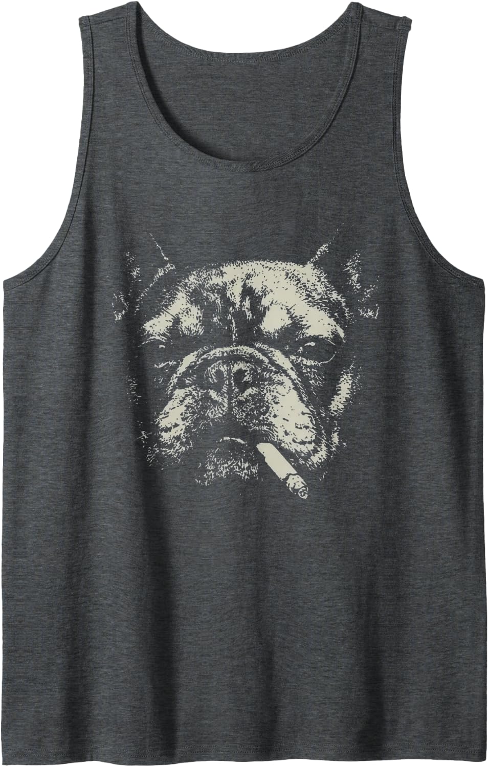 Dog Smoking Cigarette Funny French Bulldog Meme Tank Top - Dark Heather Grey