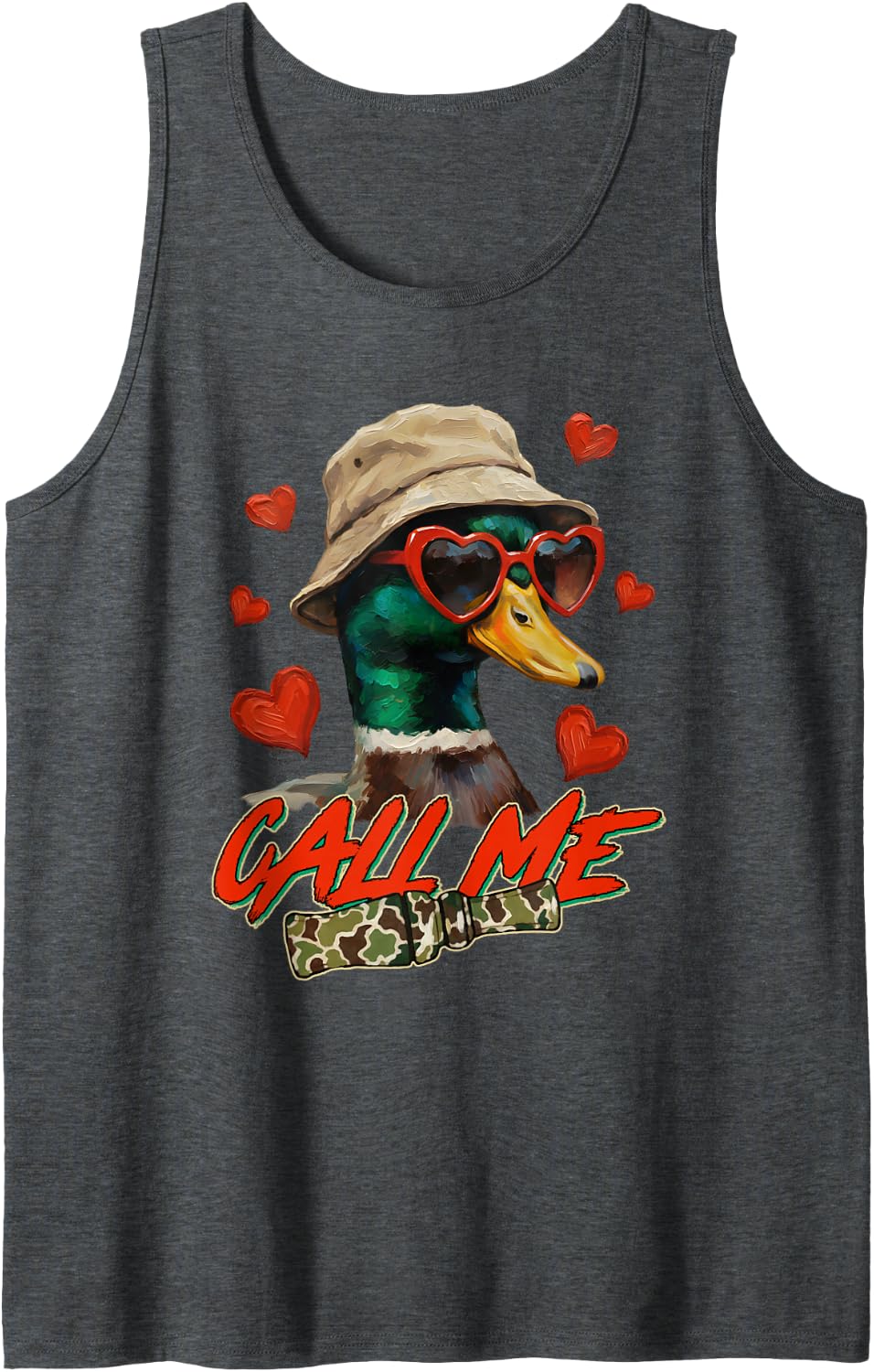 Valentine's Day Mallard Duck Hunting Hunter Camo Calls Me Sleeveless Tank Top - Dark Heather Grey