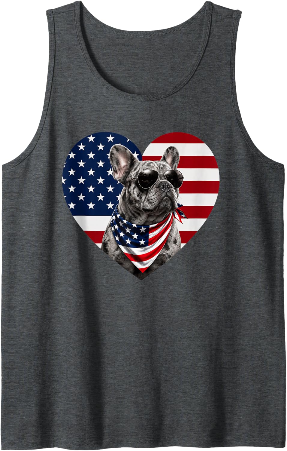 Merle French Bulldog American Flag Dog USA Pride Tank Top - Dark Heather Grey