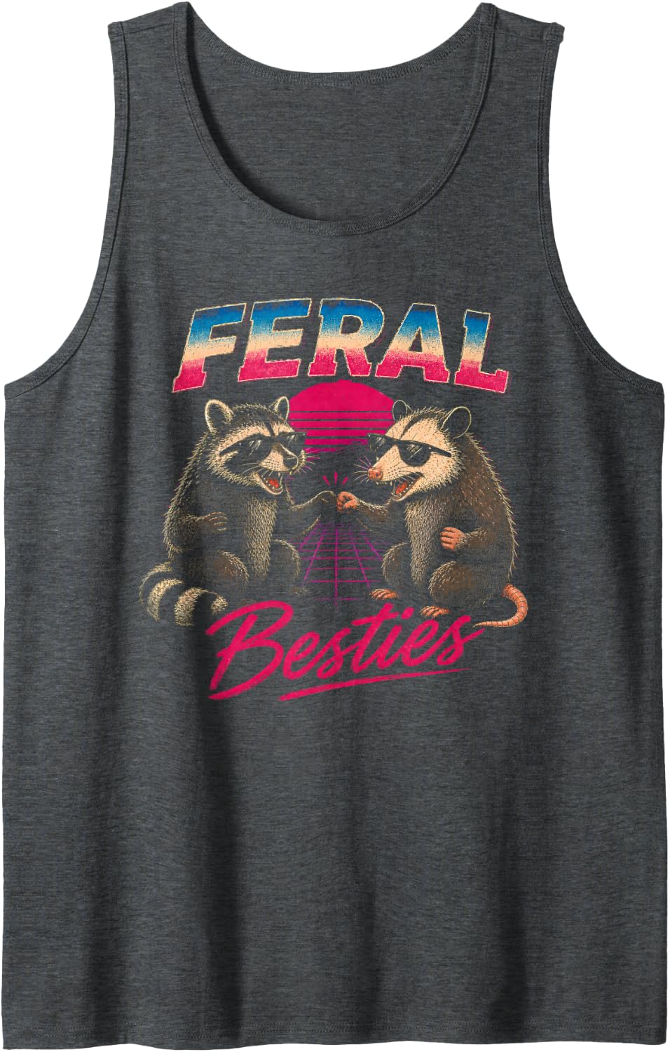 Feral Besties Retro 80s Possum and Raccoon Best Friend Sleeveless Tank Top - Dark Heather Grey