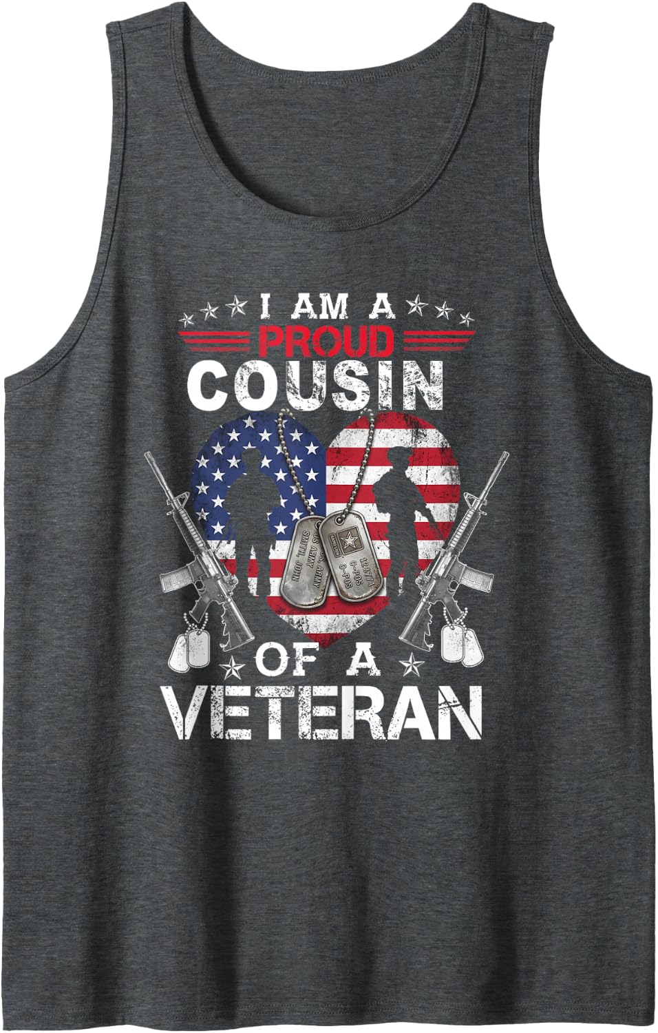 Proud Cousin Veteran Nothing Scares Patriotic Veterans Day Tank Top - Dark Heather Grey