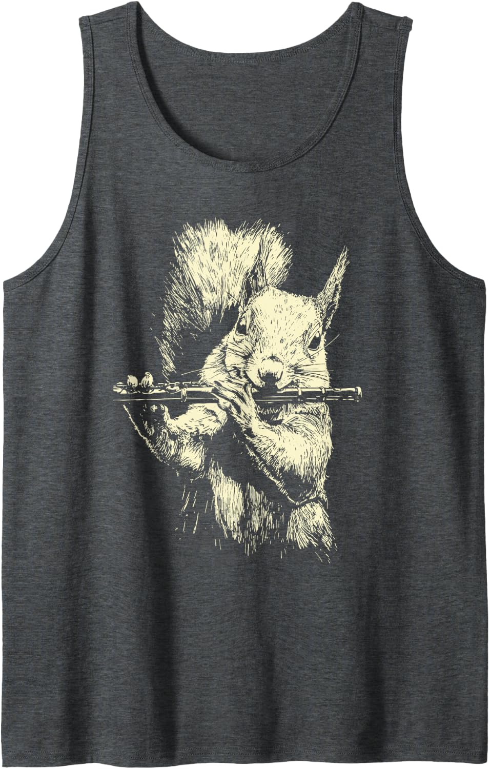 Cute Squirrel Playing Flute Funny Musician Animal Flutist Sleeveless Tank Top - Dark Heather Grey