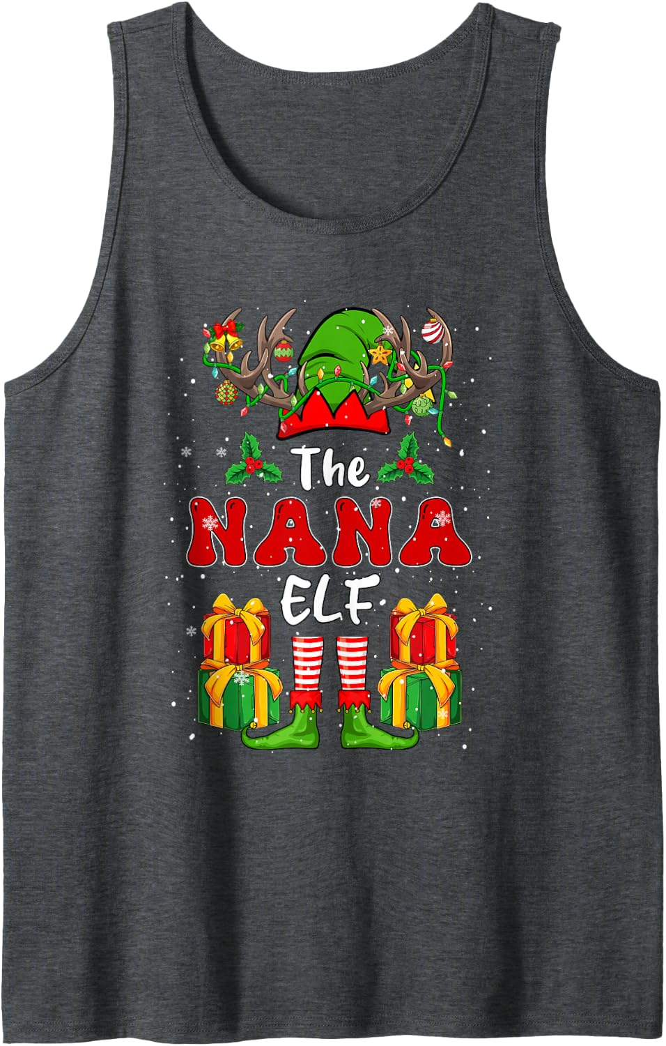 Nana Elf Christmas Reindeer Costume Colorful Lights Sleeveless Tank Top - Dark Heather Grey