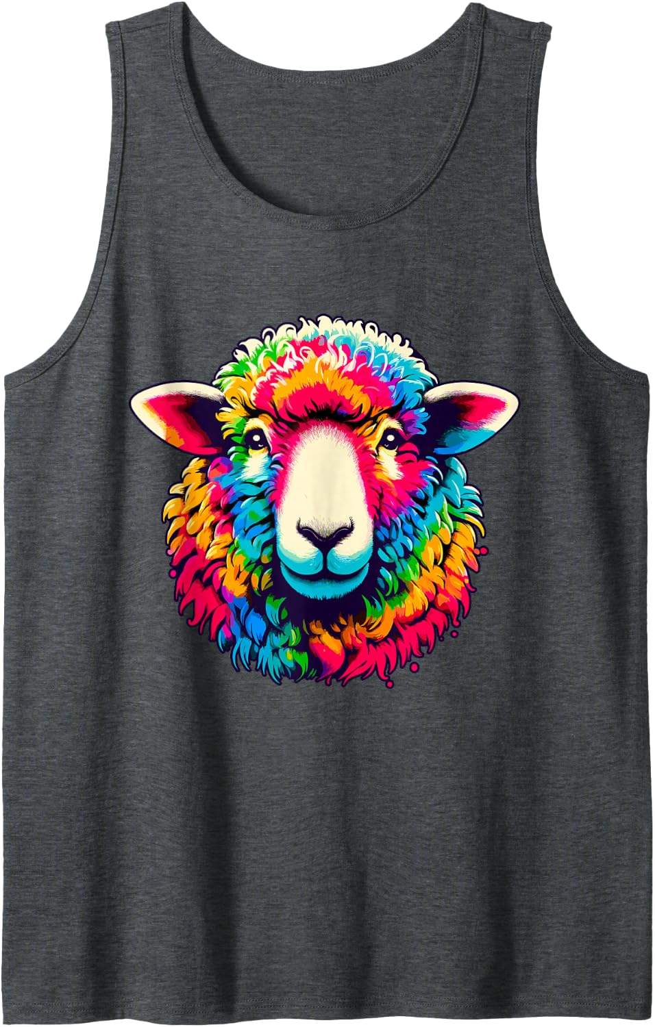 Tie-Dye Sheep Hippie Peace Farm Girl Sleeveless Tank Top - Dark Heather Grey