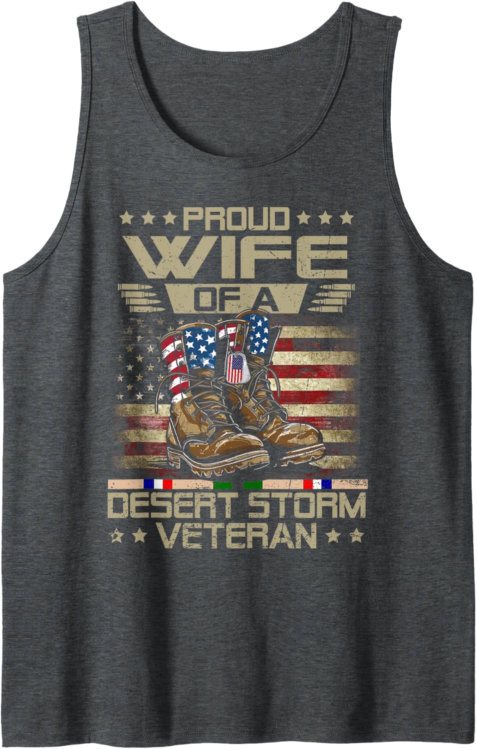 Proud Wife of US Desert Storm Veteran Family Matching Tank Top - Dark Heather Grey