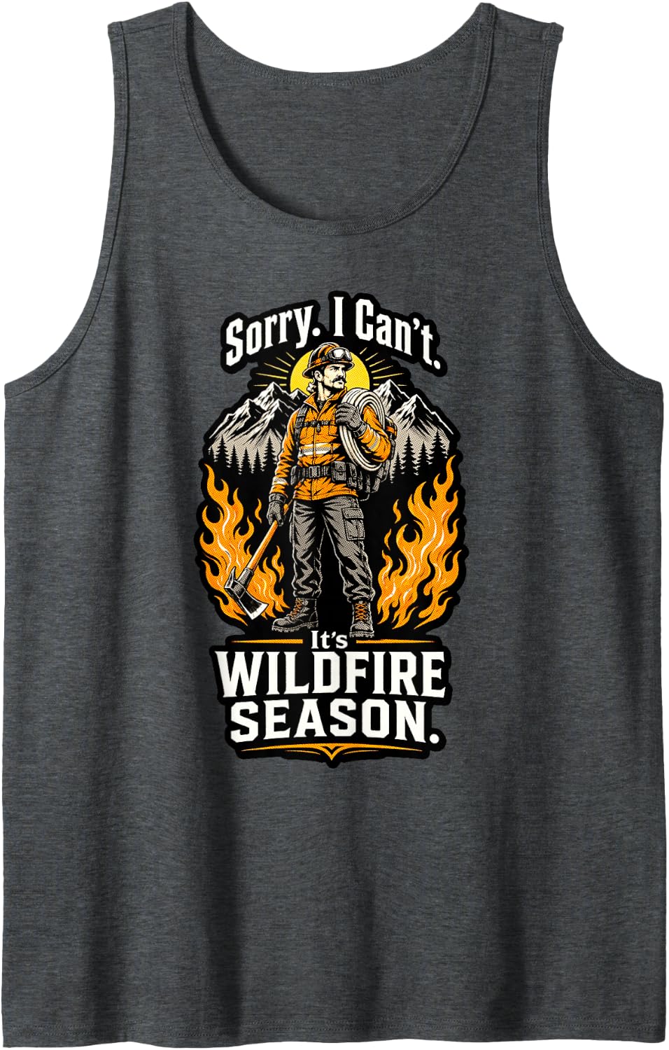 Men's Funny Wildfire Season Forest Firefighter Firefighting Sleeveless Tank Top - Dark Heather Grey