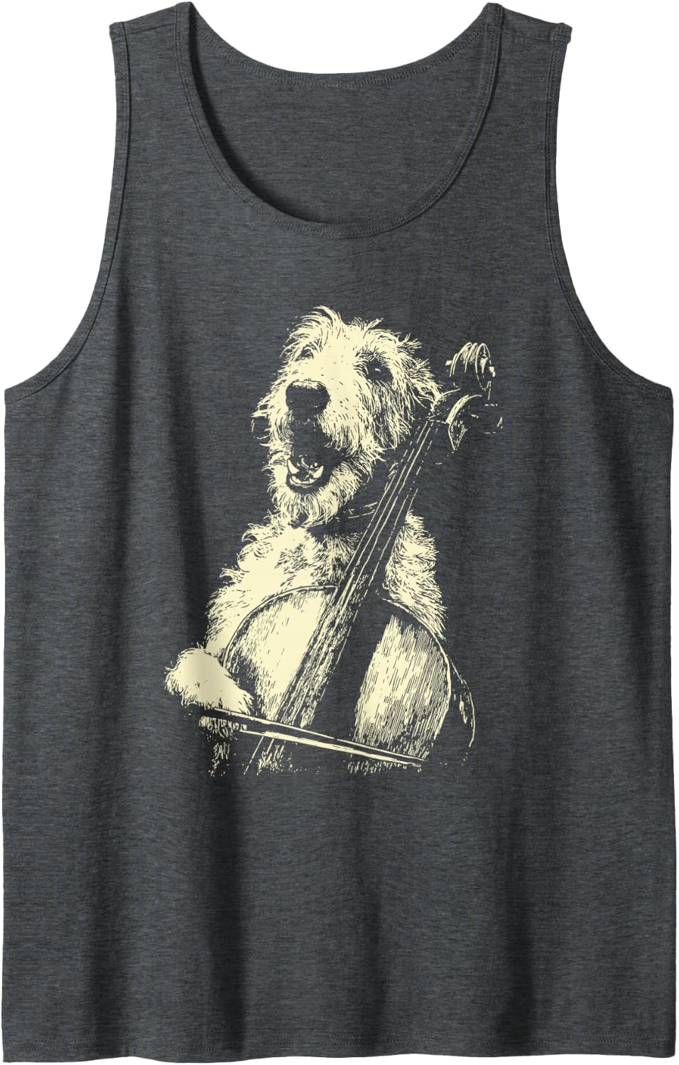 Irish Wolfhound Playing Cello Funny Musician Dog Cellist Sleeveless Tank Top - Dark Heather Grey